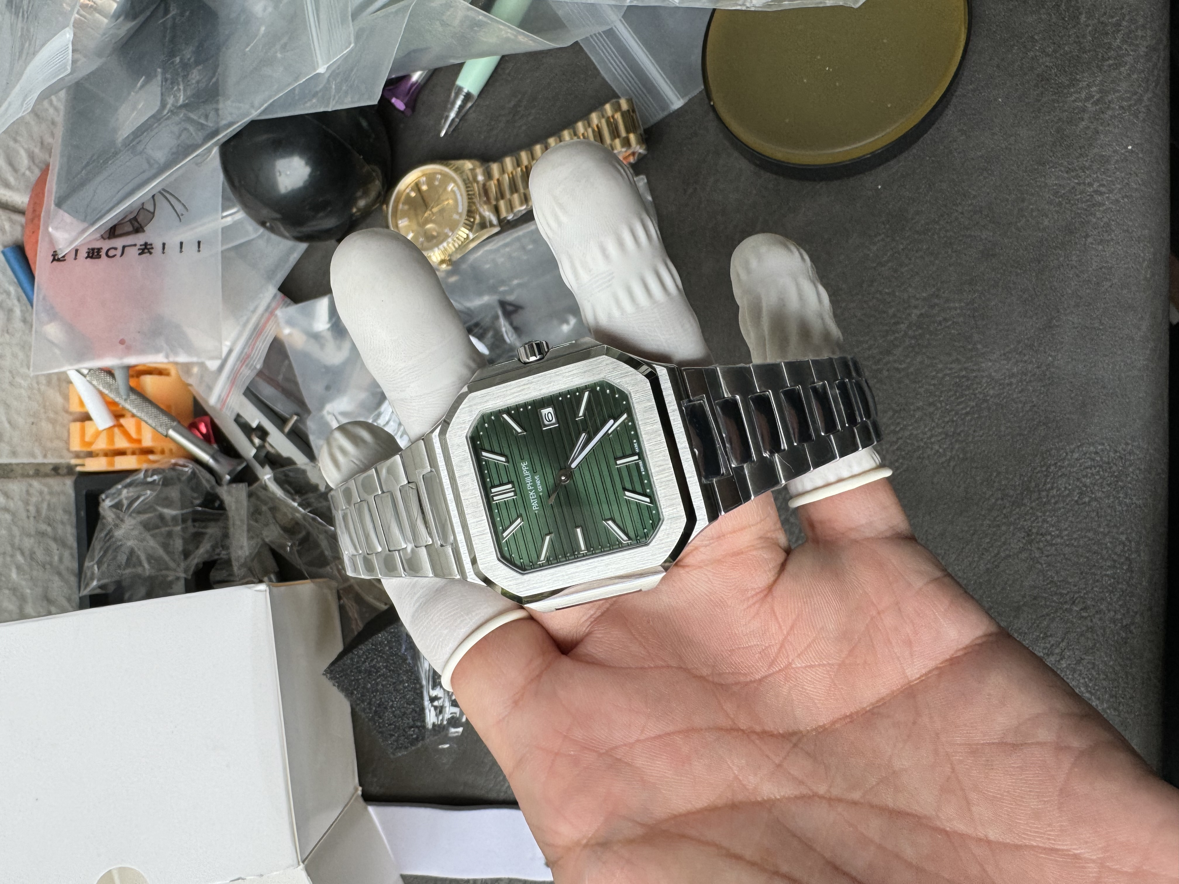 Super Clone 1:1 Patek Philippe 5821 Green Dial / Full Stainless Steel Bracelet / Date Display
