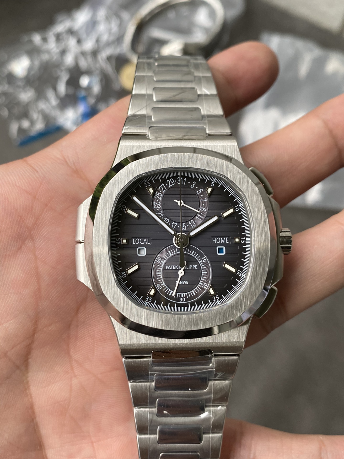 Super Clone 1:1 Patek Philippe Nautilus 5990/1A Travel Time Chronograph – Grey Dial / Full Stainless Steel