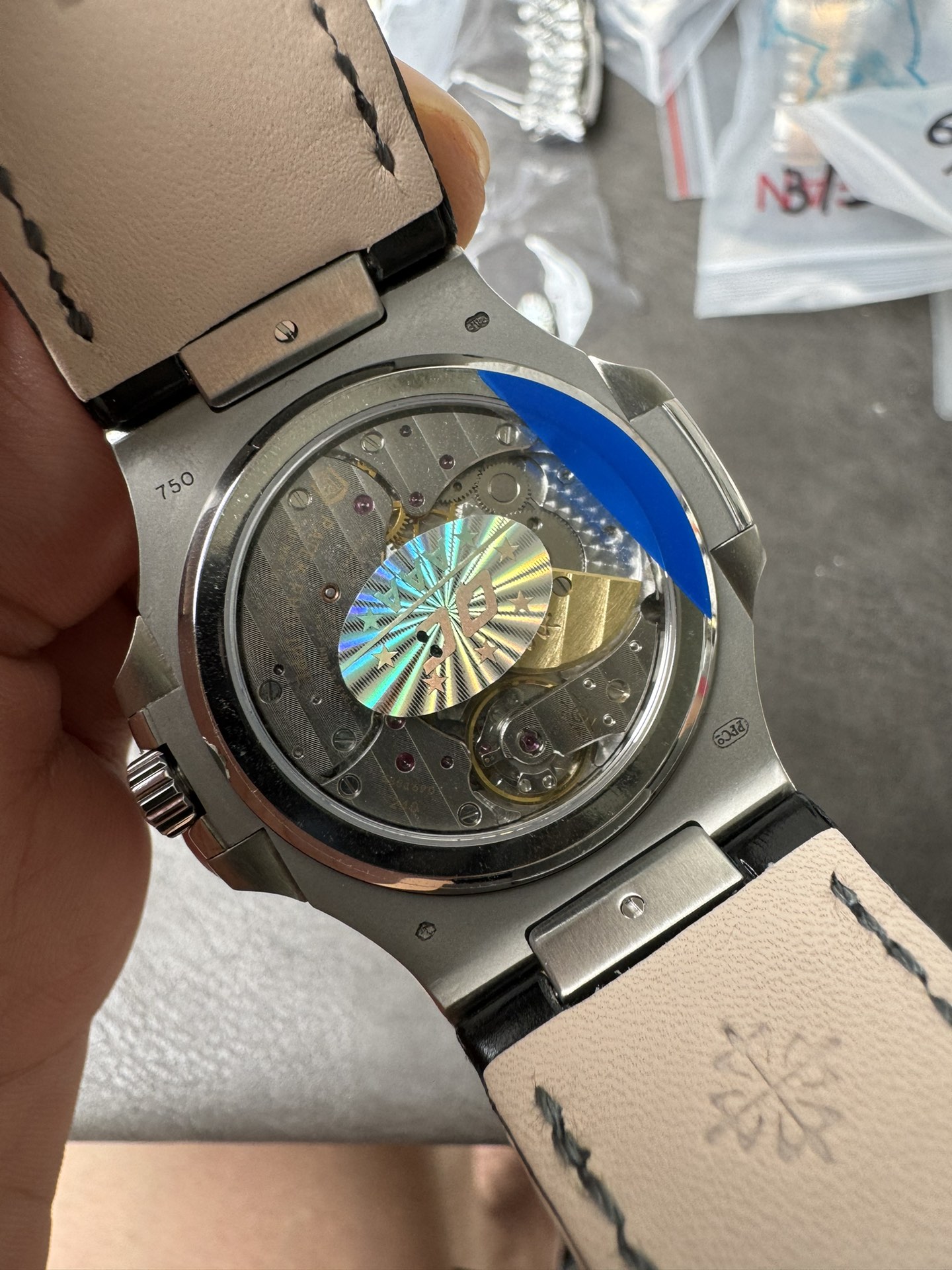 Super Clone 1:1 Patek Philippe Nautilus 5712G – White Gold / Black Textured Dial / Moonphase & Power Reserve Display / Black Leather Strap