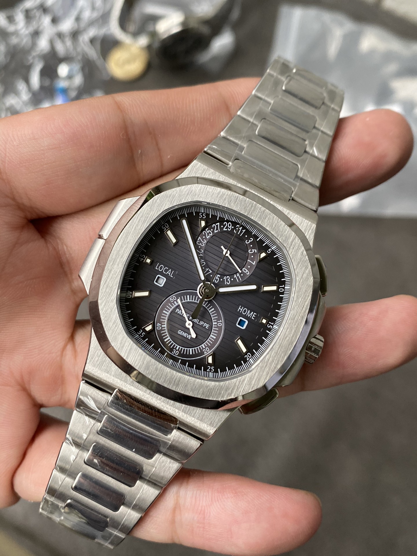 Super Clone 1:1 Patek Philippe Nautilus 5990/1A Travel Time Chronograph – Grey Dial / Full Stainless Steel