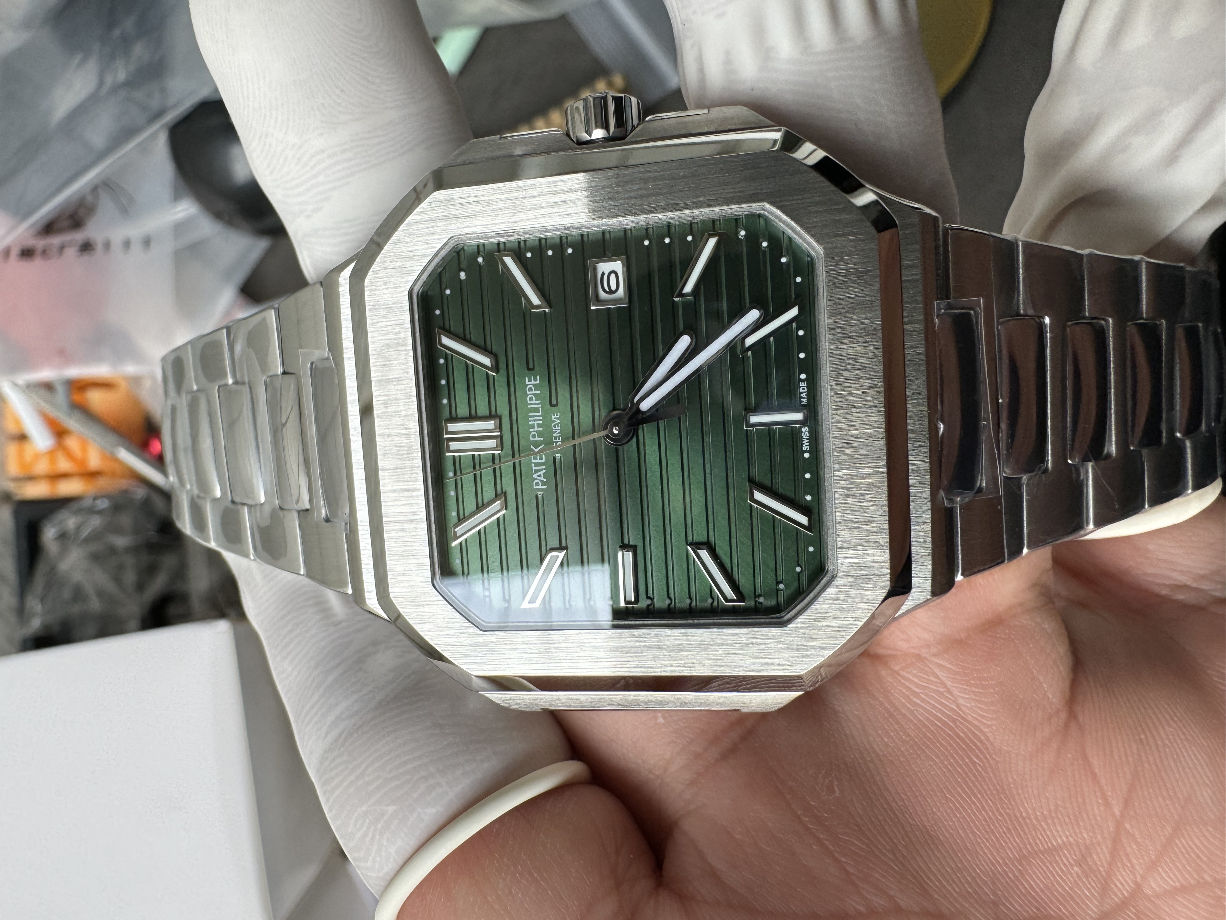 Super Clone 1:1 Patek Philippe 5821 Green Dial / Full Stainless Steel Bracelet / Date Display