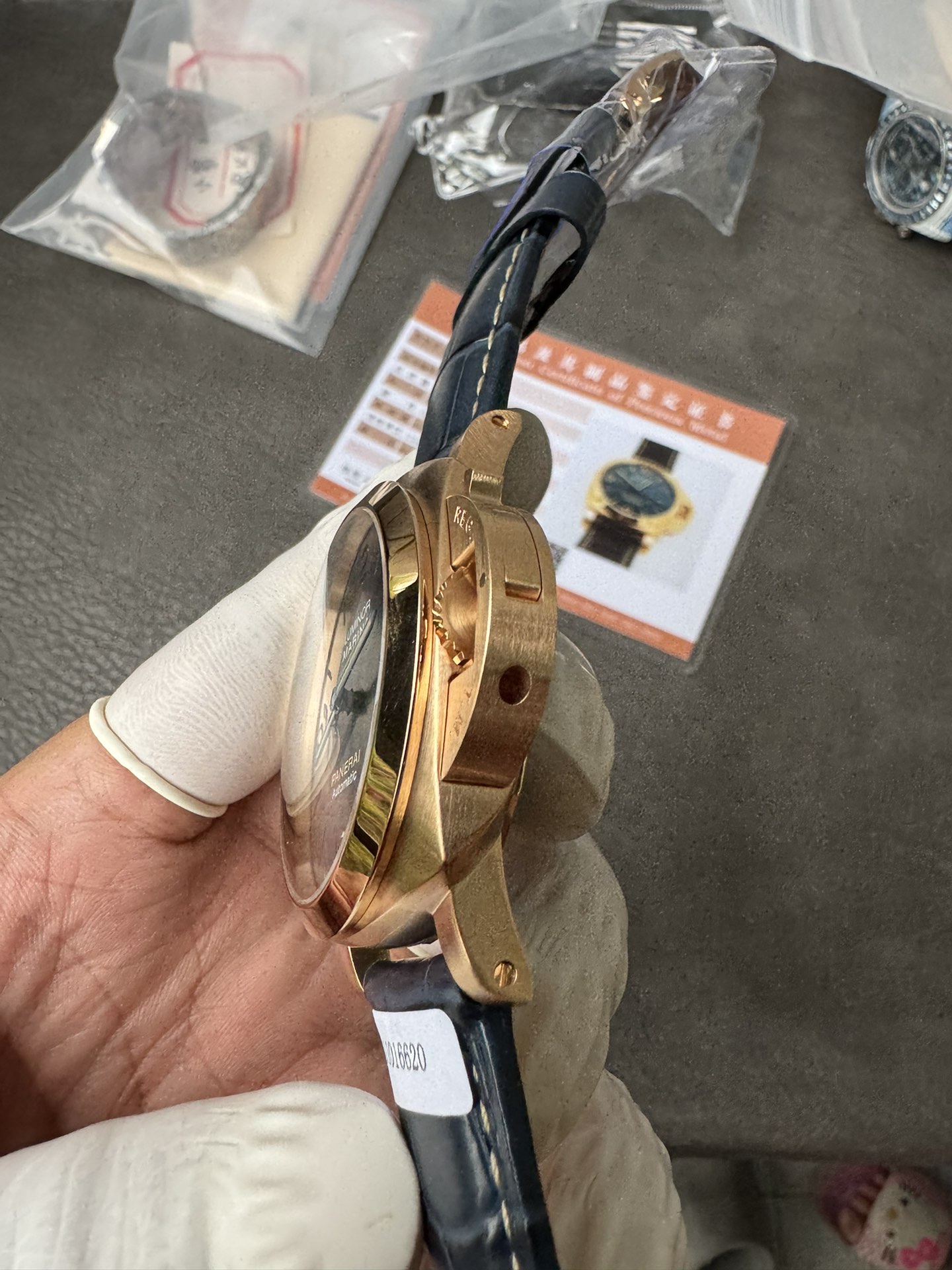 Super Clone 1:1 Panerai Luminor Marina PAM01114 – Blue Dial / Bronze Case / Navy Blue Leather Strap / 44mm