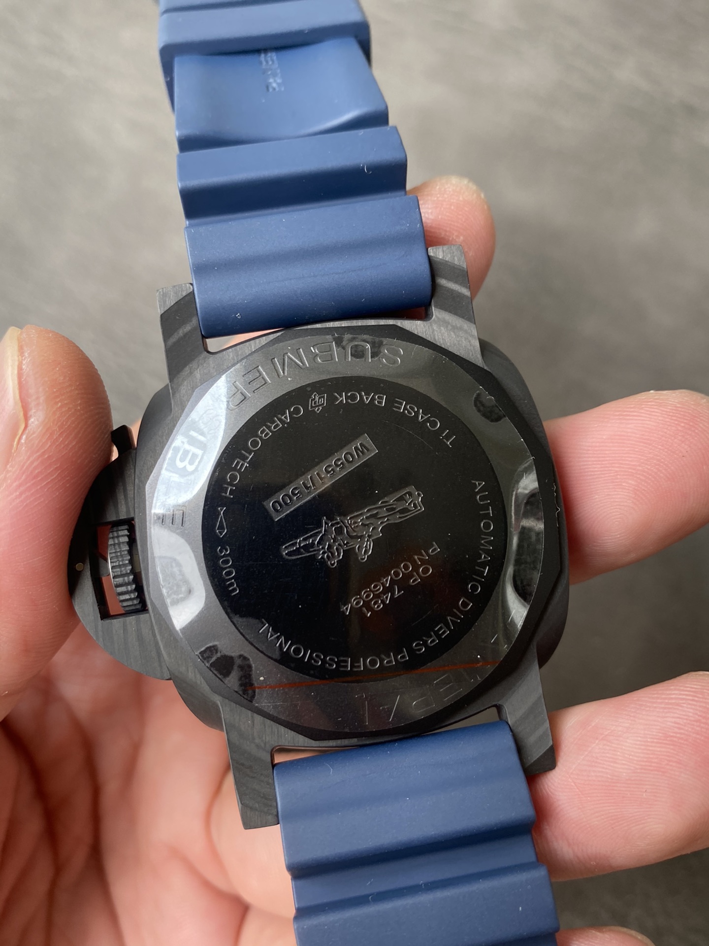 Super Clone 1:1 Panerai Submersible PAM01232 Carbotech – Blue Dial /  Blue Rubber Strap