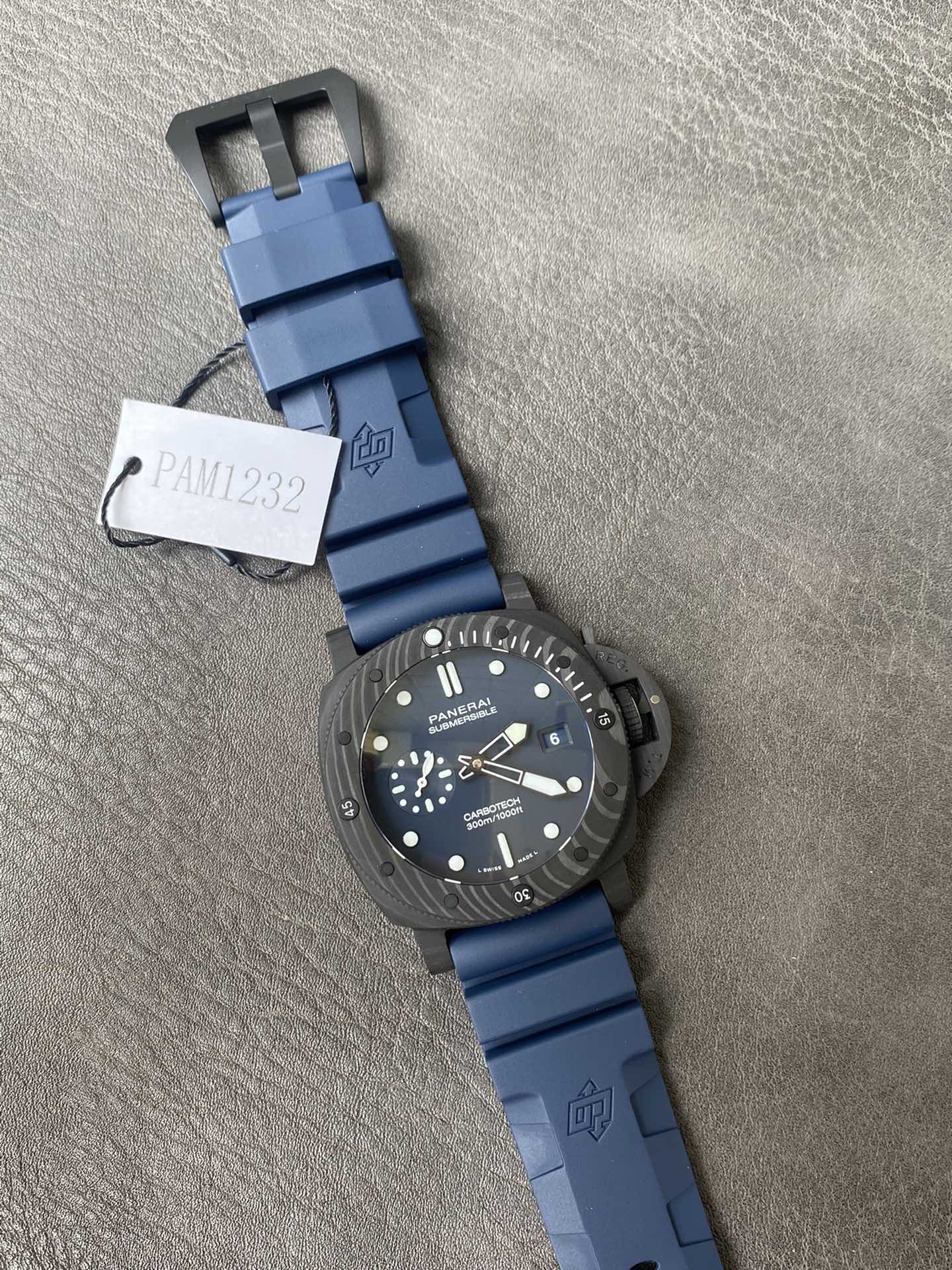 Super Clone 1:1 Panerai Submersible PAM01232 Carbotech – Blue Dial /  Blue Rubber Strap