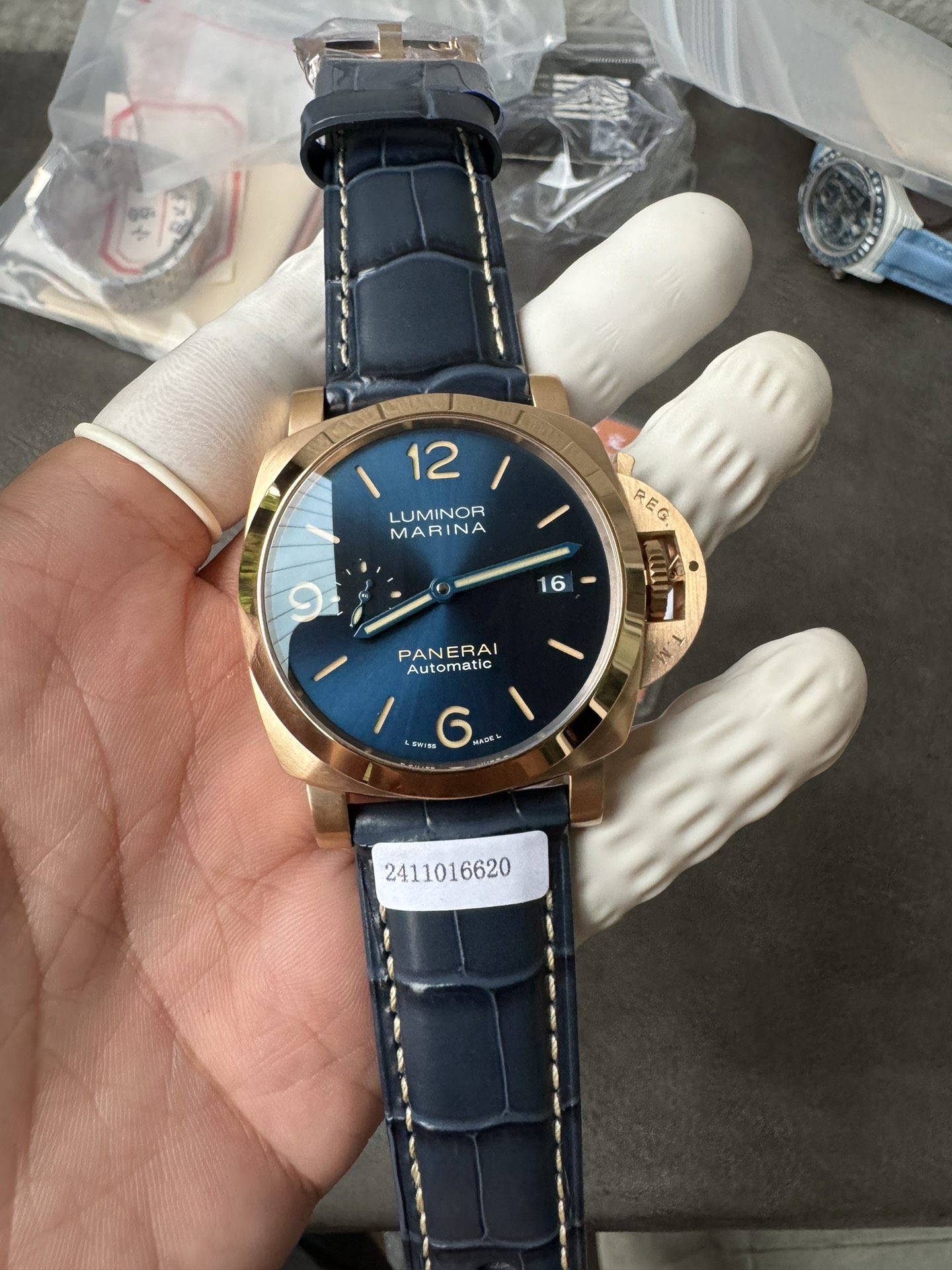 Super Clone 1:1 Panerai Luminor Marina PAM01114 – Blue Dial / Bronze Case / Navy Blue Leather Strap / 44mm