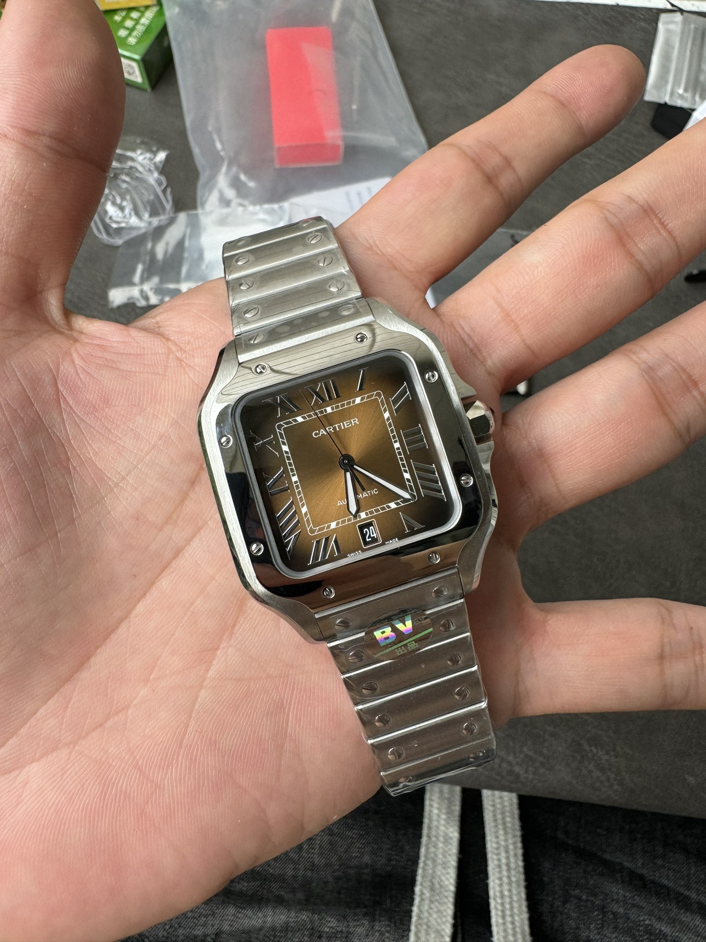 Super Clone 1:1 Cartier Santos-Dumont Automatic – Gradient Brown Dial / Full Stainless Steel