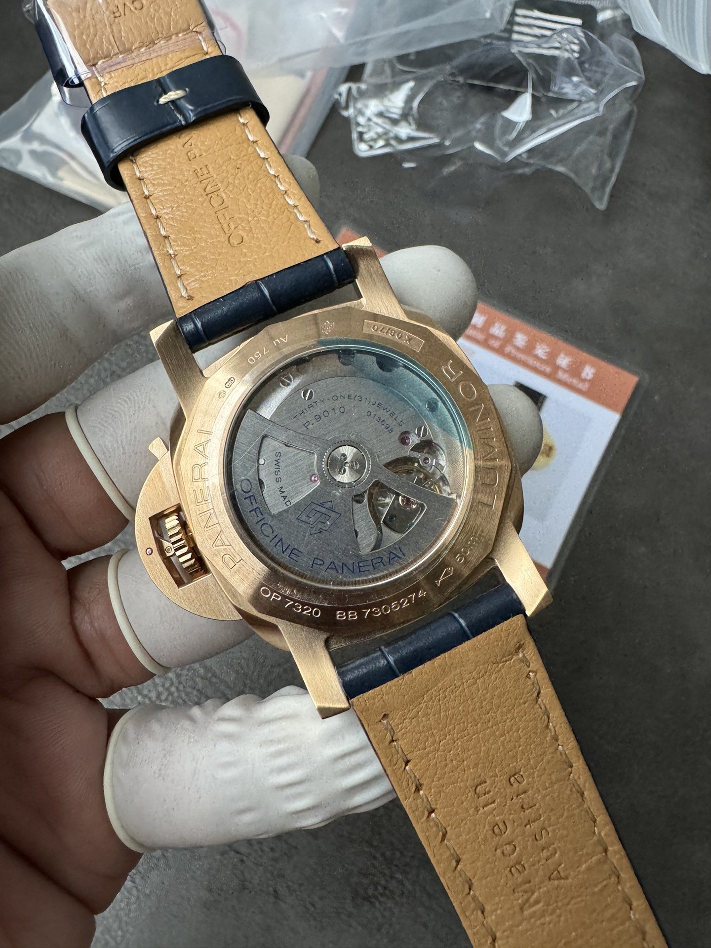 Super Clone 1:1 Panerai Luminor Marina PAM01114 – Blue Dial / Bronze Case / Navy Blue Leather Strap / 44mm