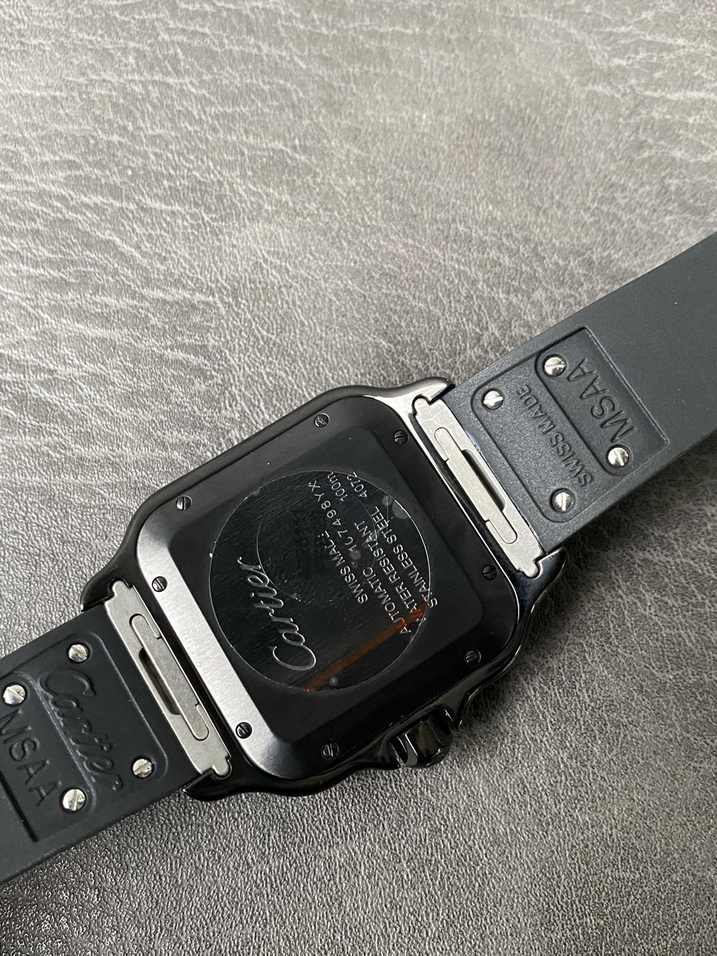 Super Clone 1:1 Cartier Santos De Cartier ADLC – Black Dial / Black Rubber Strap