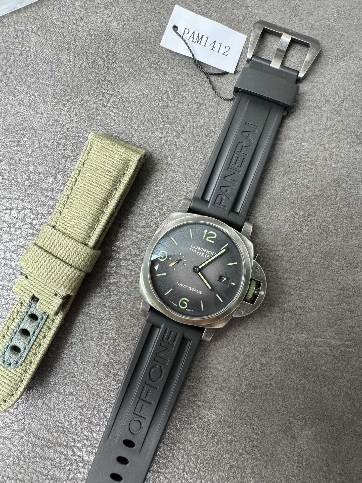 Super Clone 1:1 Panerai Luminor Marina PAM1412 – Navy SEALs Edition / 44mm / Sandblasted Case / Black Rubber Strap + Extra Strap