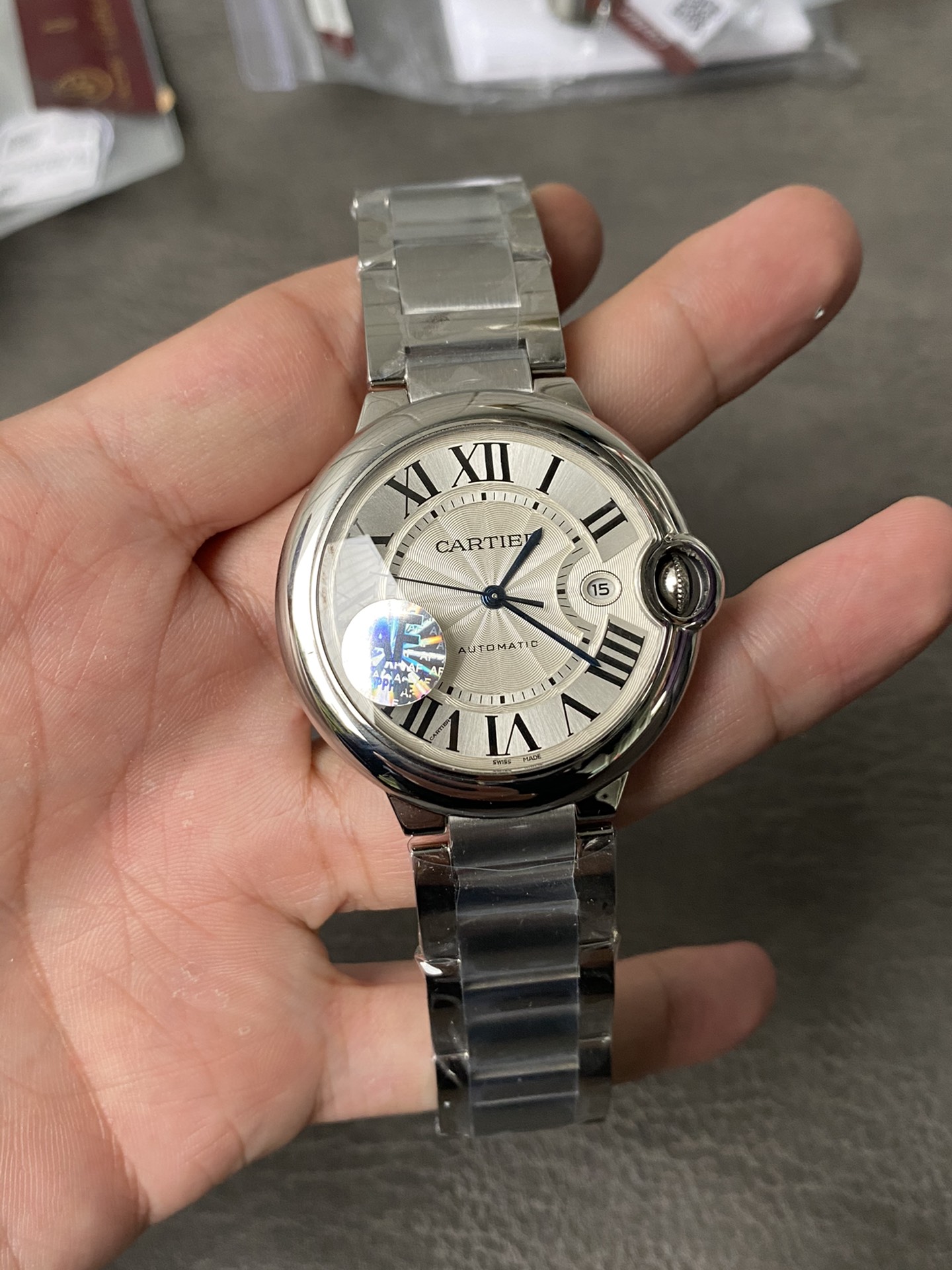 Super Clone 1:1 Cartier Ballon Bleu 42mm / Silver Dial / Roman Numerals / Steel Bracelet