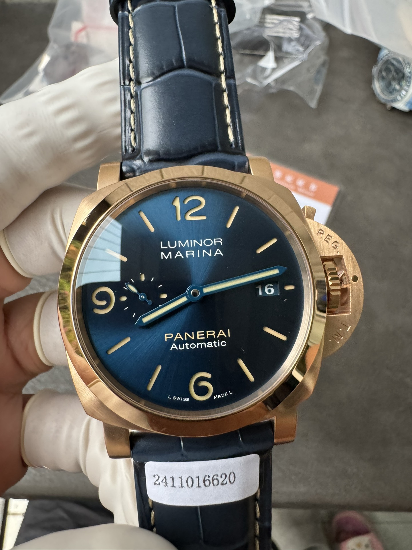 Super Clone 1:1 Panerai Luminor Marina PAM01114 – Blue Dial / Bronze Case / Navy Blue Leather Strap / 44mm