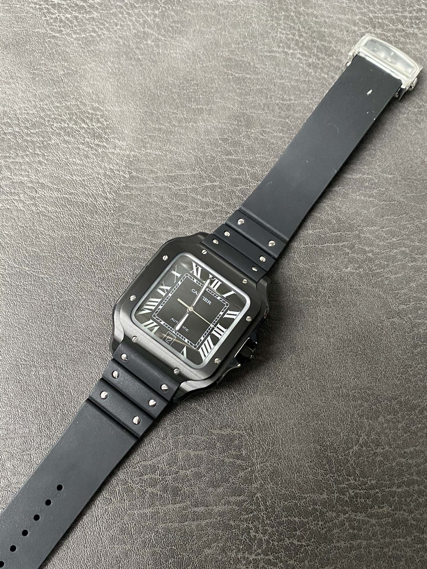 Super Clone 1:1 Cartier Santos De Cartier ADLC – Black Dial / Black Rubber Strap