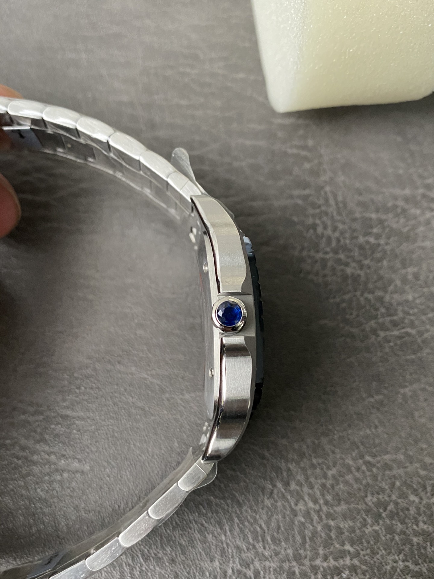 Super Clone 1:1 Cartier Santos De Cartier Blue Bezel / White Dial / Steel Bracelet
