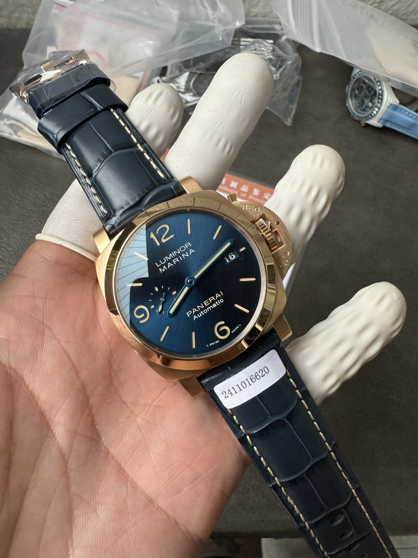 Super Clone 1:1 Panerai Luminor Marina PAM01114 – Blue Dial / Bronze Case / Navy Blue Leather Strap / 44mm