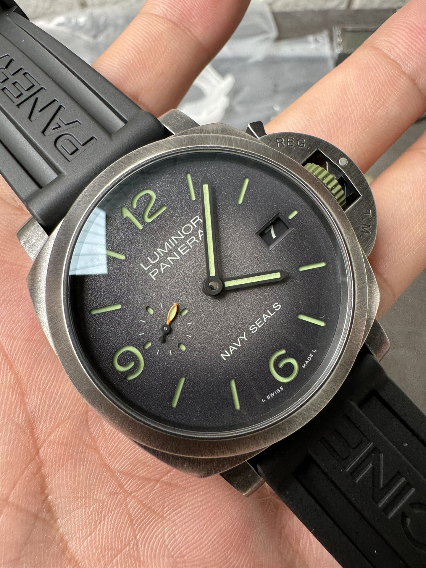 Super Clone 1:1 Panerai Luminor Marina PAM1412 – Navy SEALs Edition / 44mm / Sandblasted Case / Black Rubber Strap + Extra Strap