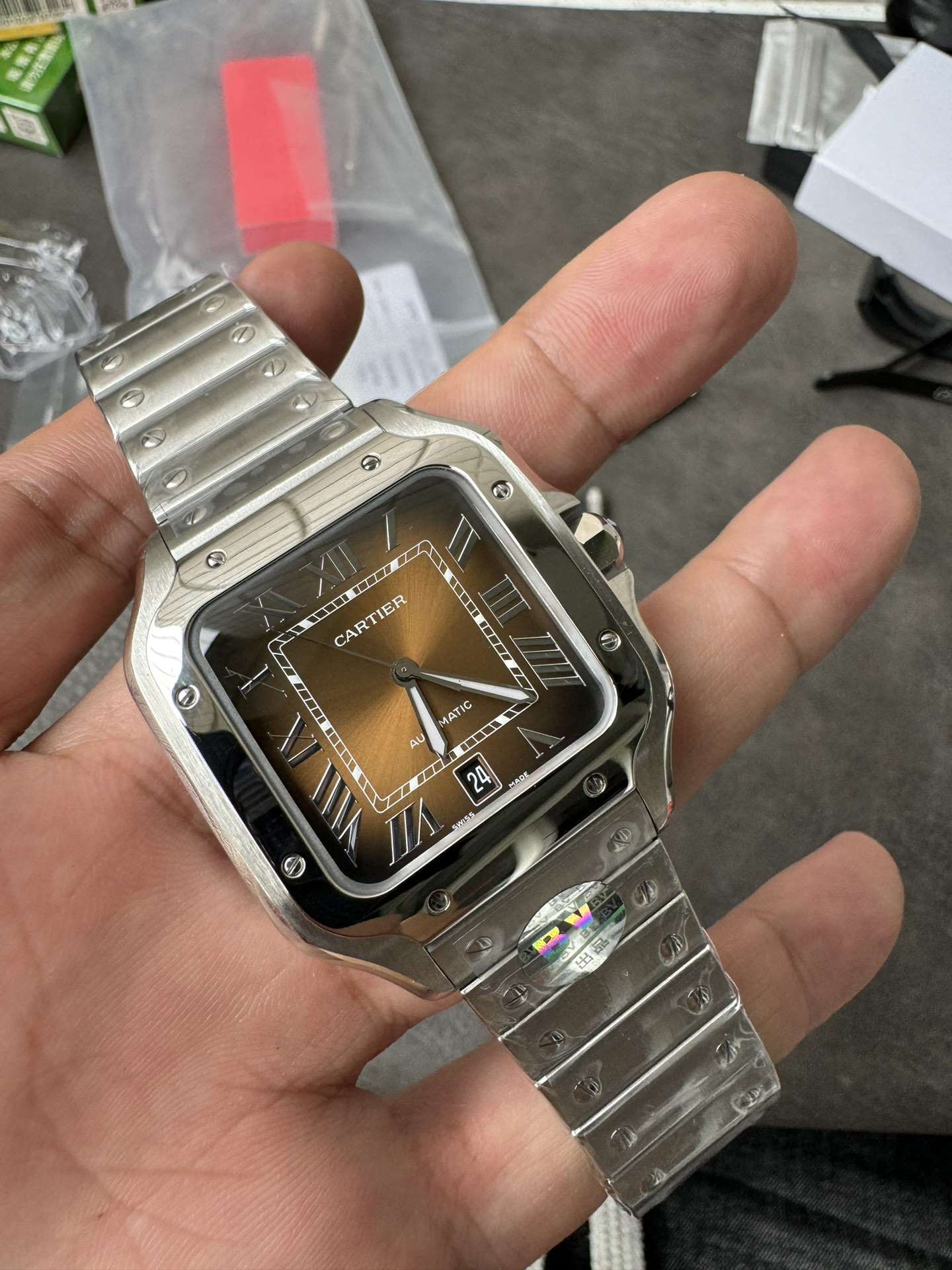 Super Clone 1:1 Cartier Santos-Dumont Automatic – Gradient Brown Dial / Full Stainless Steel