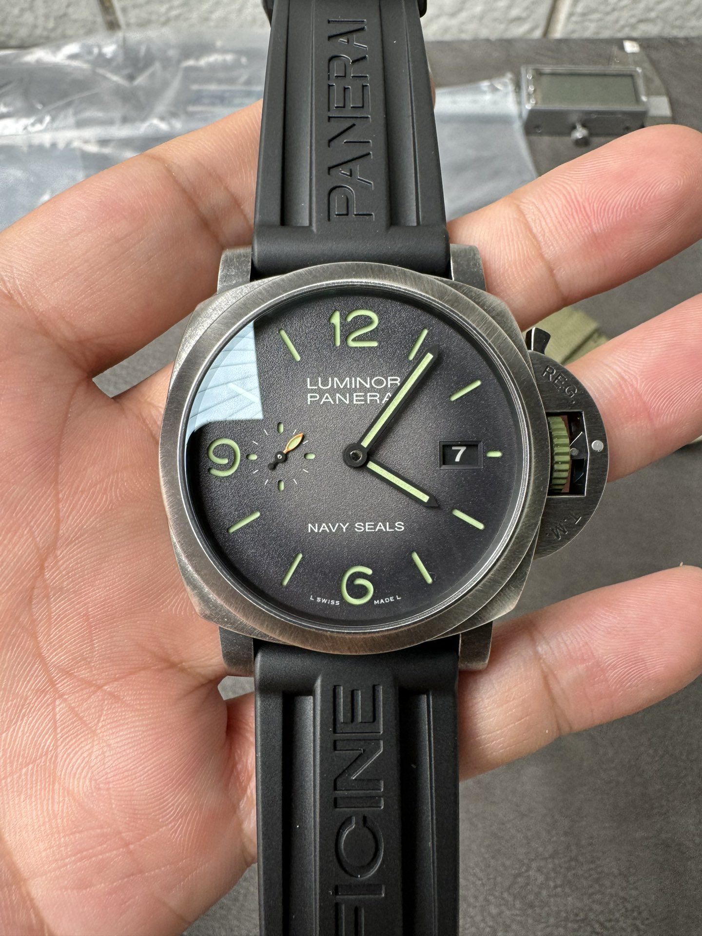 Super Clone 1:1 Panerai Luminor Marina PAM1412 – Navy SEALs Edition / 44mm / Sandblasted Case / Black Rubber Strap + Extra Strap