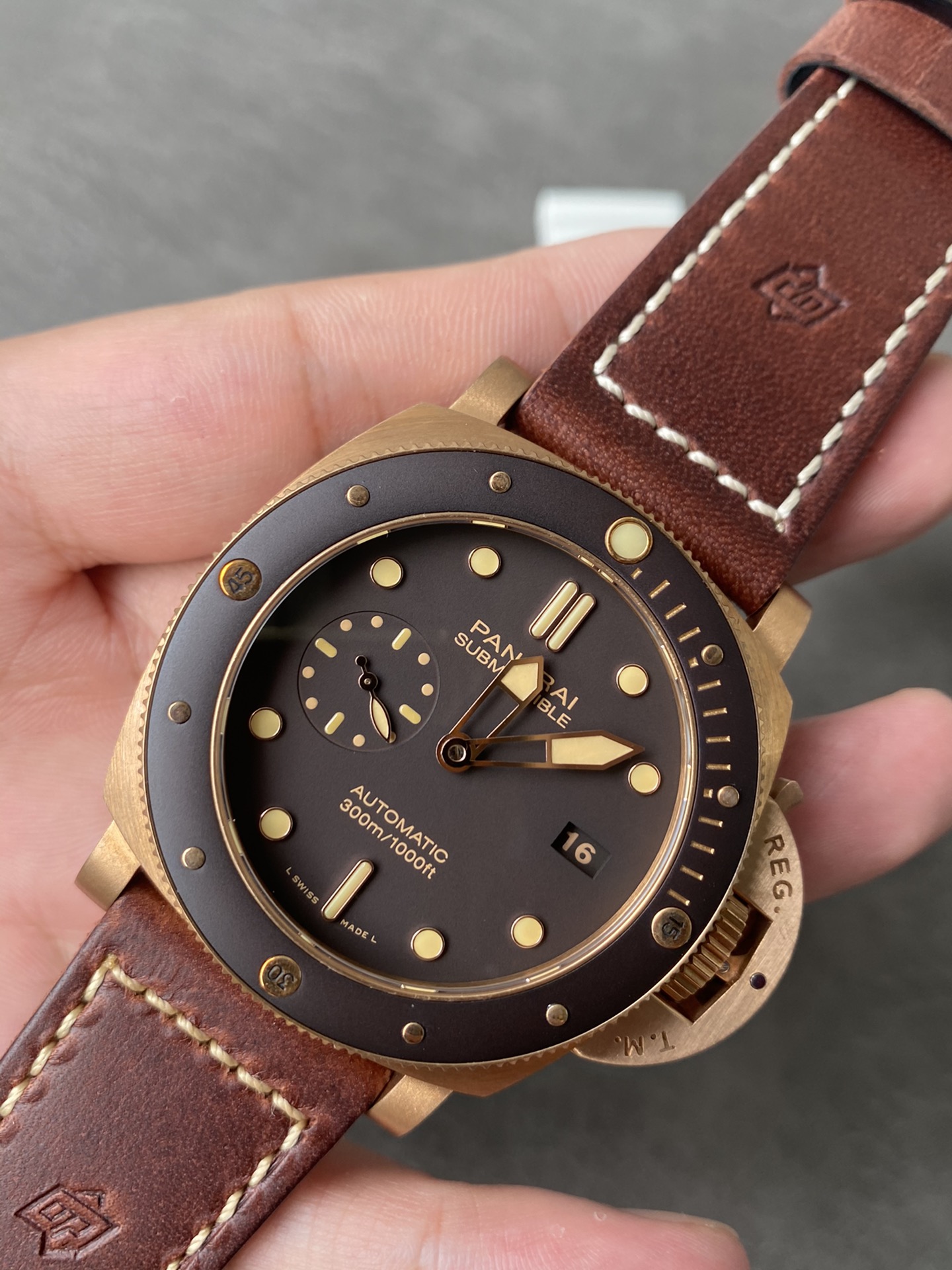 Super Clone 1:1 Panerai Submersible Bronzo PAM00968 – Bronze Case / Brown Ceramic Bezel / Brown Leather Strap