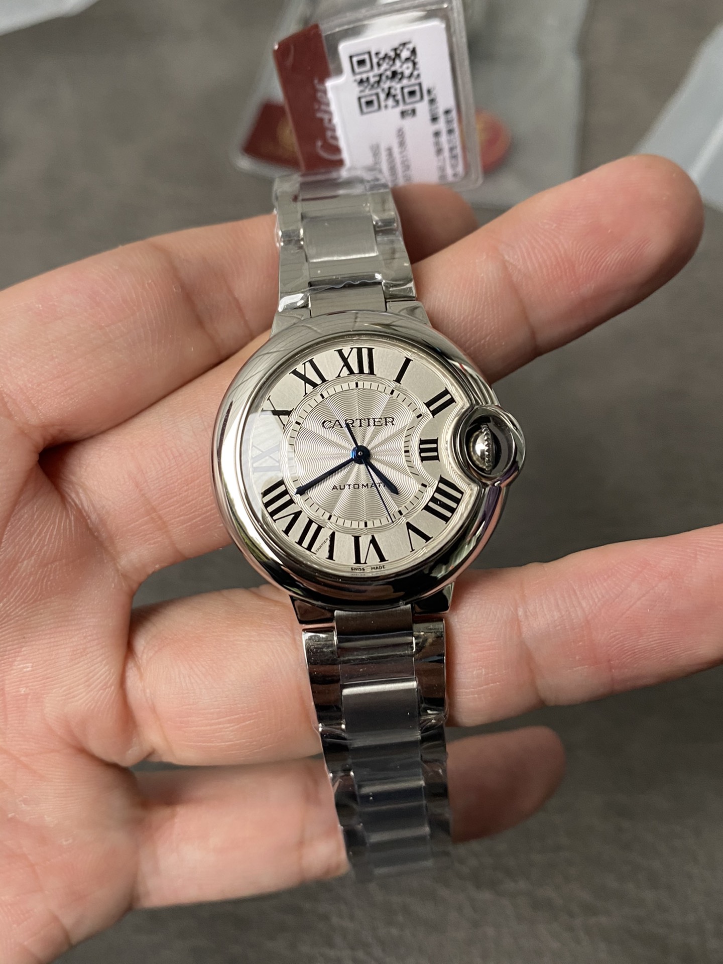 Super Clone 1:1 Cartier Ballon Bleu 33mm / Silver Dial / Roman Numerals / Steel Bracelet