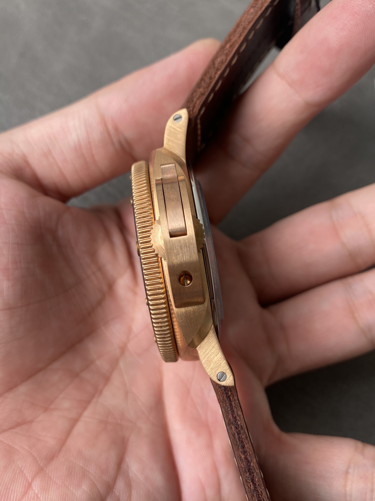 Super Clone 1:1 Panerai Submersible Bronzo PAM00968 – Bronze Case / Brown Ceramic Bezel / Brown Leather Strap