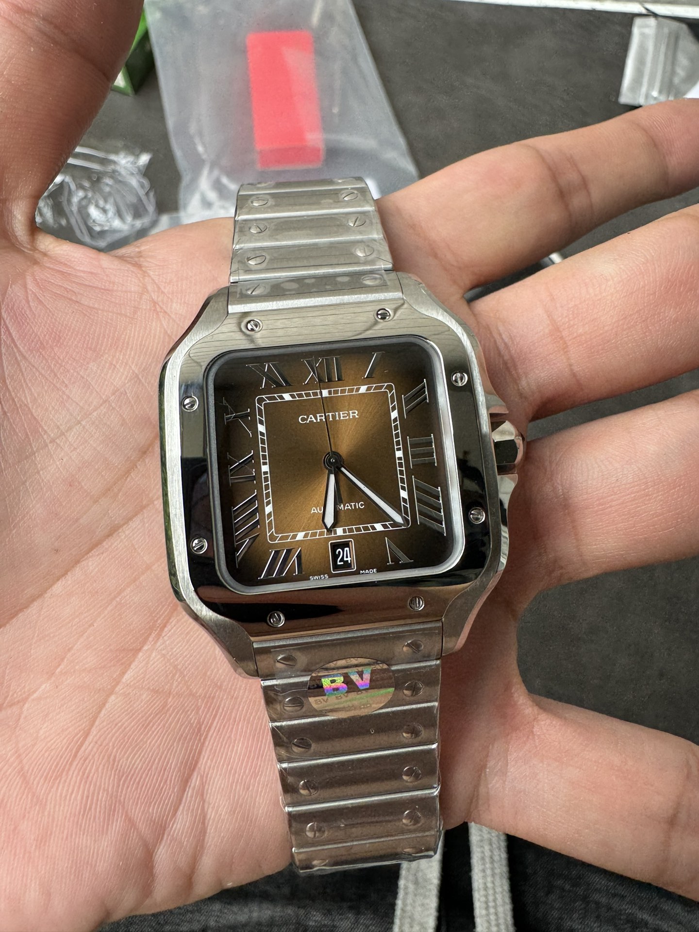 Super Clone 1:1 Cartier Santos-Dumont Automatic – Gradient Brown Dial / Full Stainless Steel