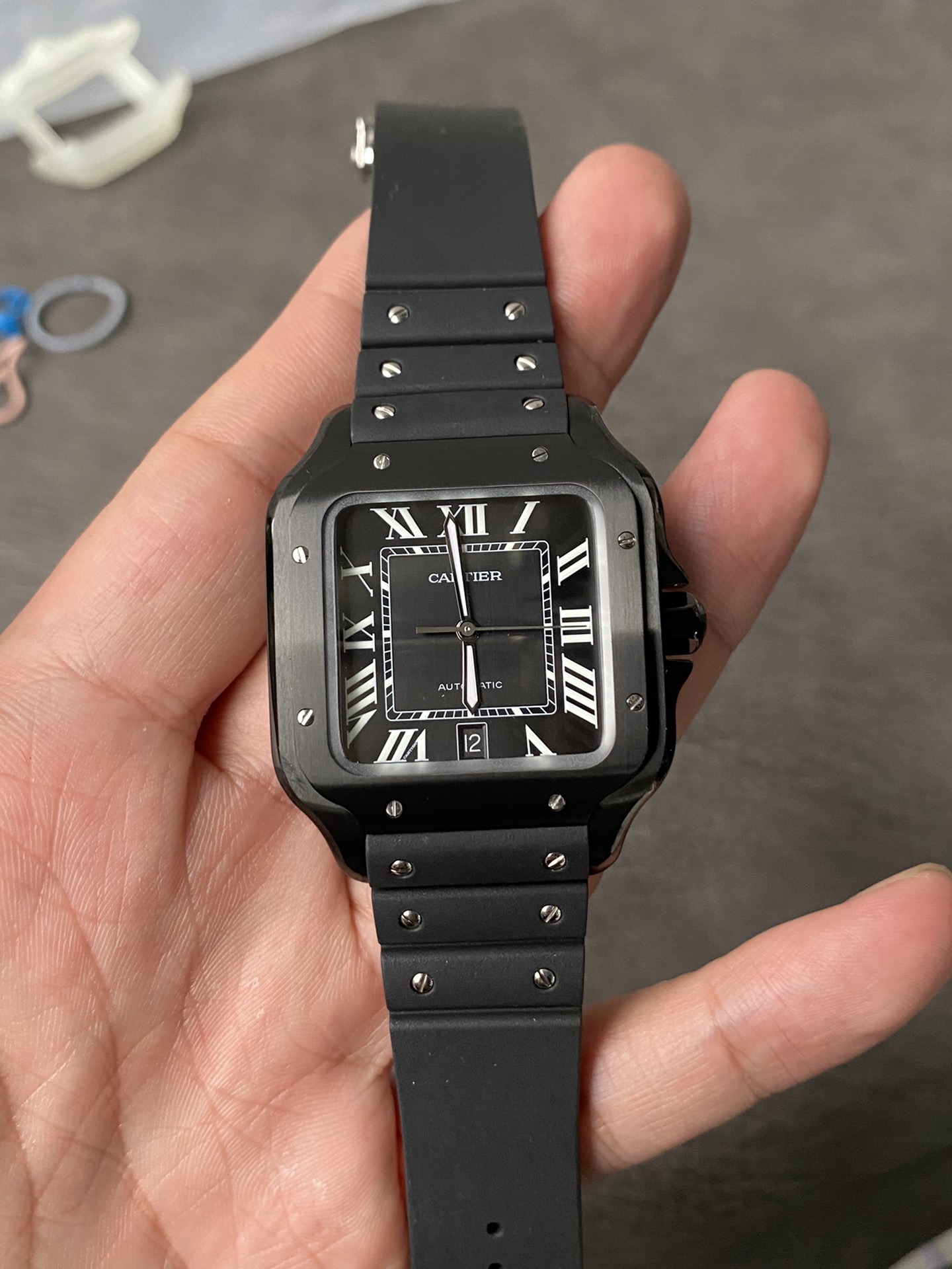 Super Clone 1:1 Cartier Santos De Cartier ADLC – Black Dial / Black Rubber Strap