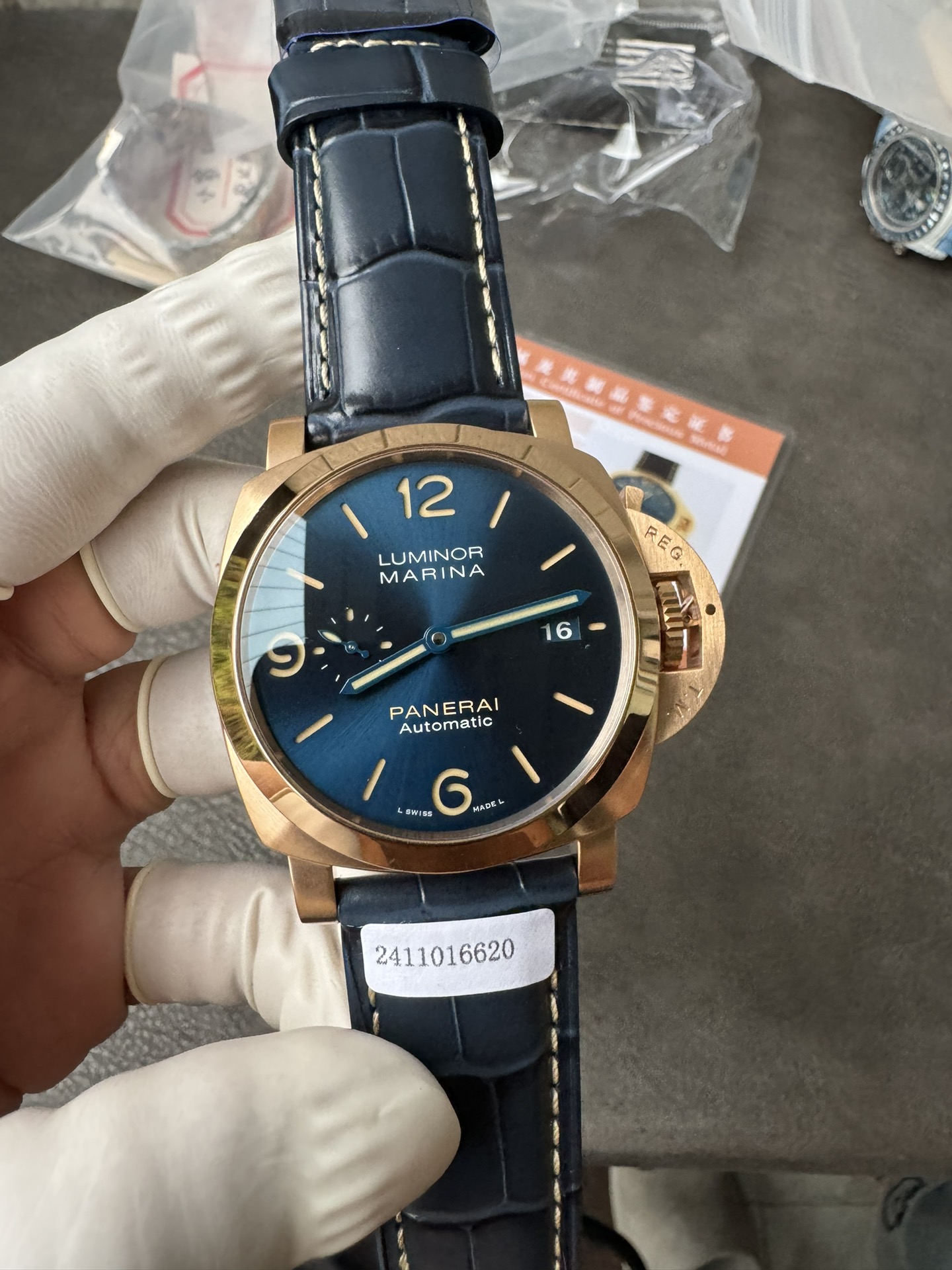 Super Clone 1:1 Panerai Luminor Marina PAM01114 – Blue Dial / Bronze Case / Navy Blue Leather Strap / 44mm
