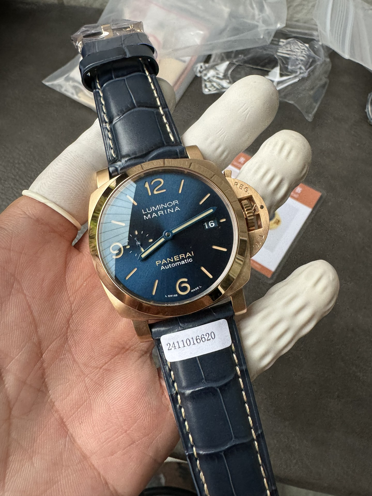 Super Clone 1:1 Panerai Luminor Marina PAM01114 – Blue Dial / Bronze Case / Navy Blue Leather Strap / 44mm