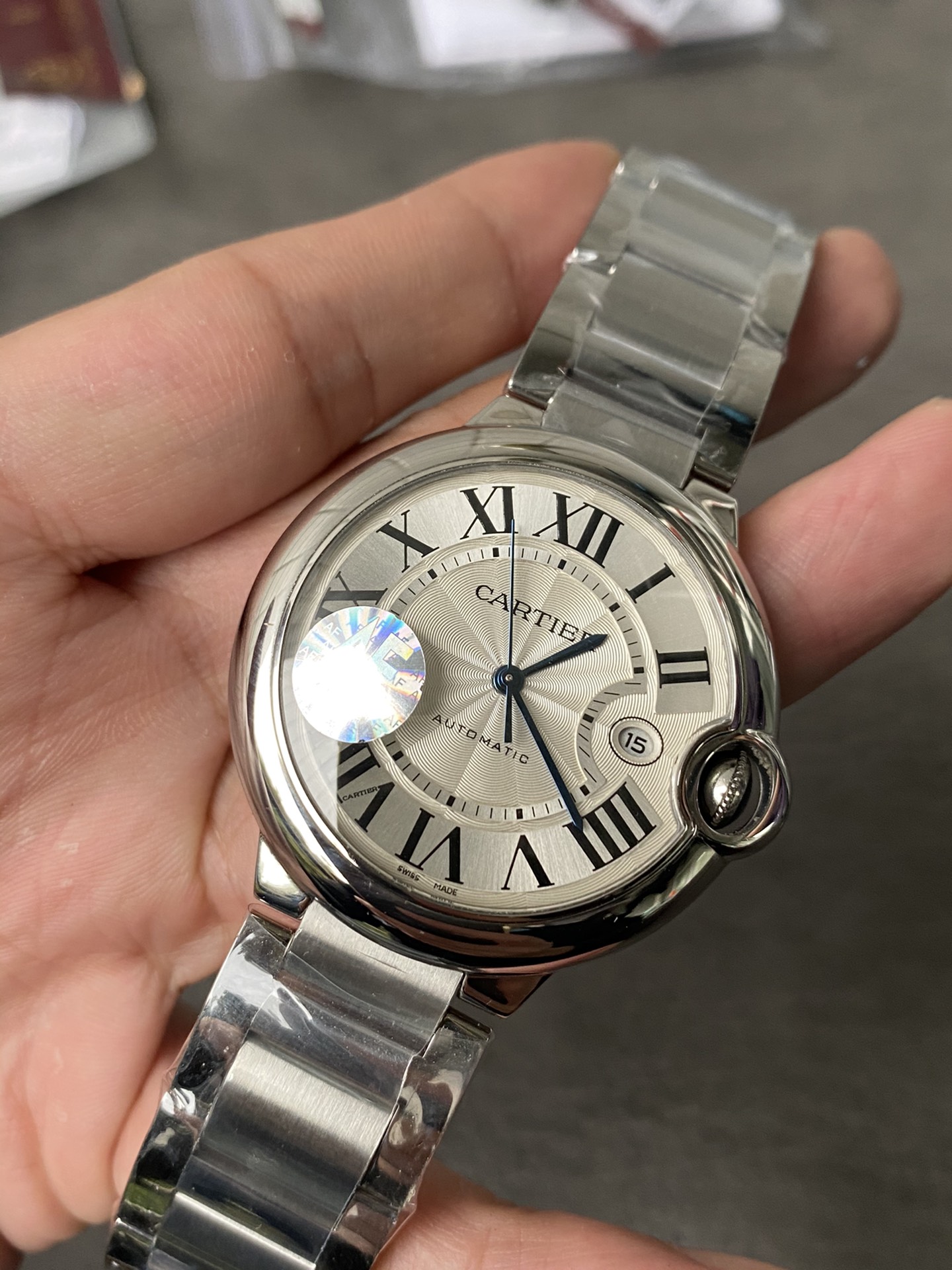 Super Clone 1:1 Cartier Ballon Bleu 42mm / Silver Dial / Roman Numerals / Steel Bracelet