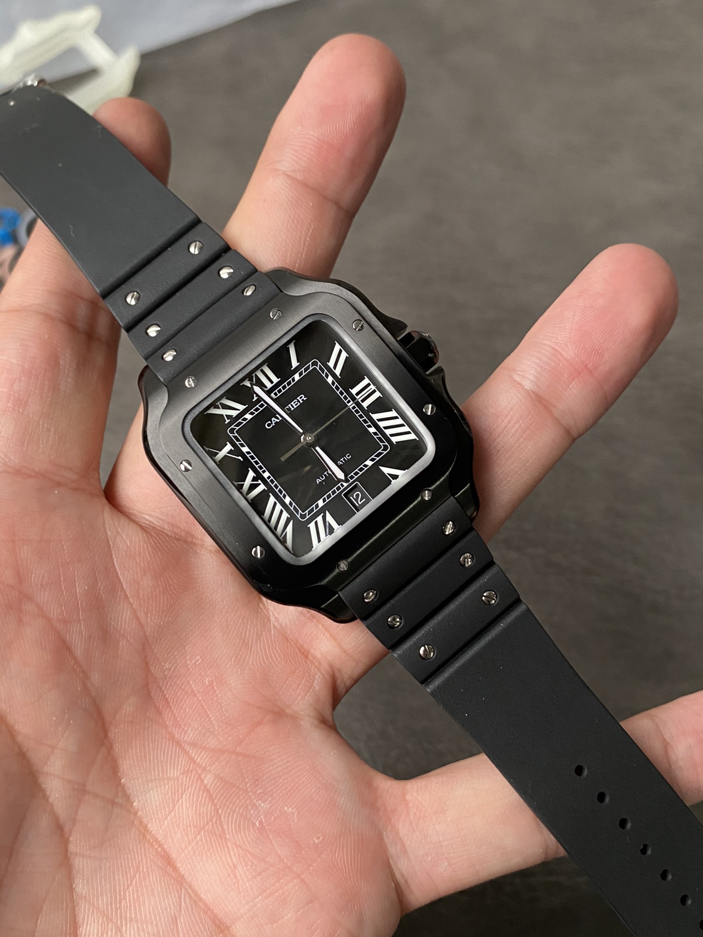 Super Clone 1:1 Cartier Santos De Cartier ADLC – Black Dial / Black Rubber Strap