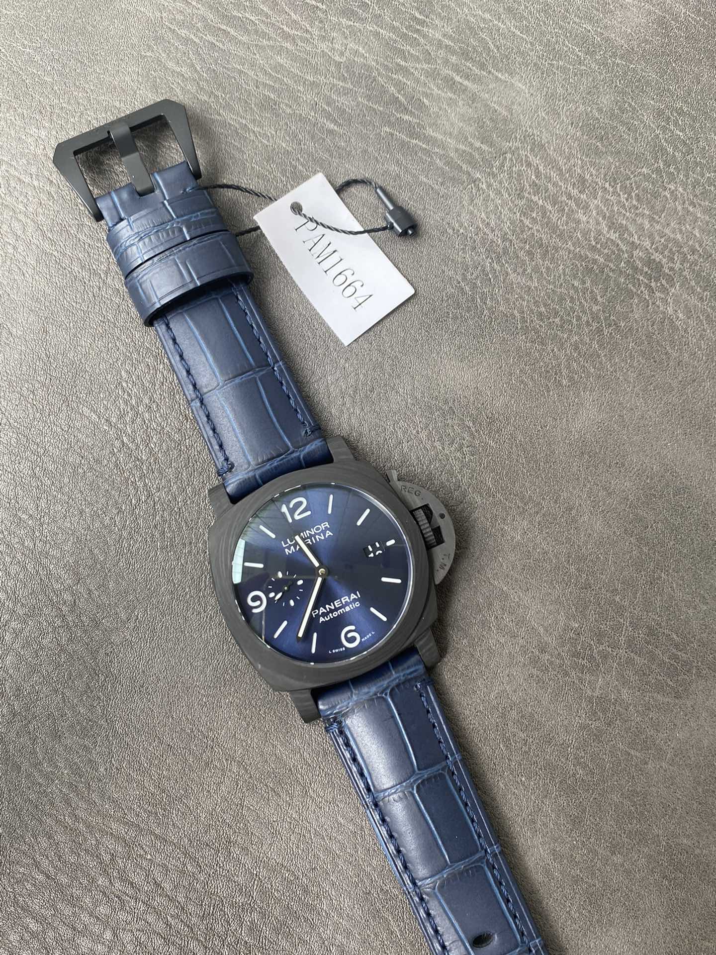 Super Clone 1:1 Panerai Luminor Marina PAM01664 – Carbotech / Blue Dial / Blue Leather Strap