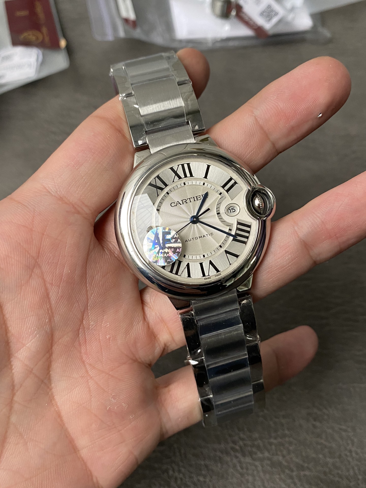 Super Clone 1:1 Cartier Ballon Bleu 42mm / Silver Dial / Roman Numerals / Steel Bracelet
