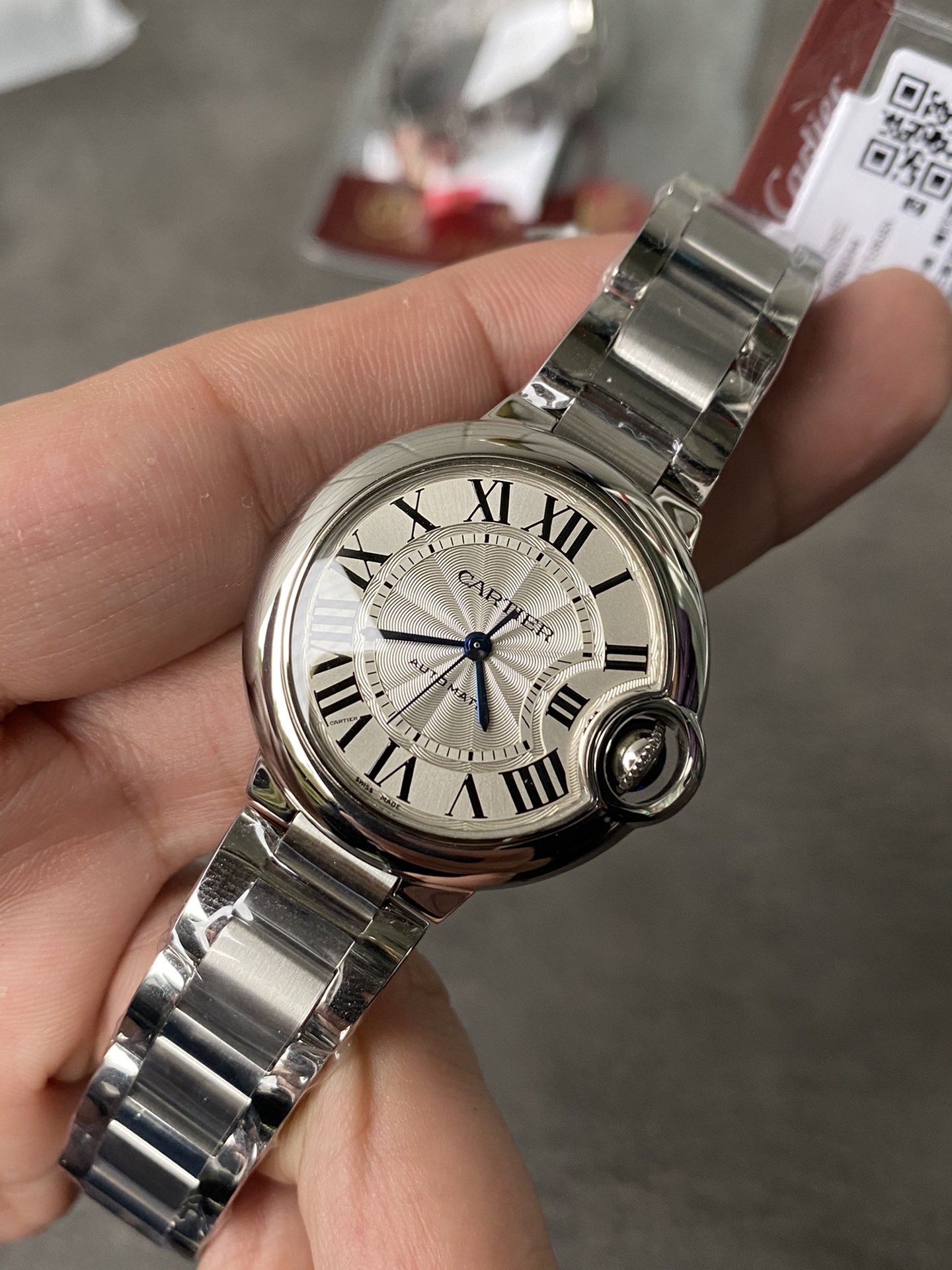 Super Clone 1:1 Cartier Ballon Bleu 33mm / Silver Dial / Roman Numerals / Steel Bracelet