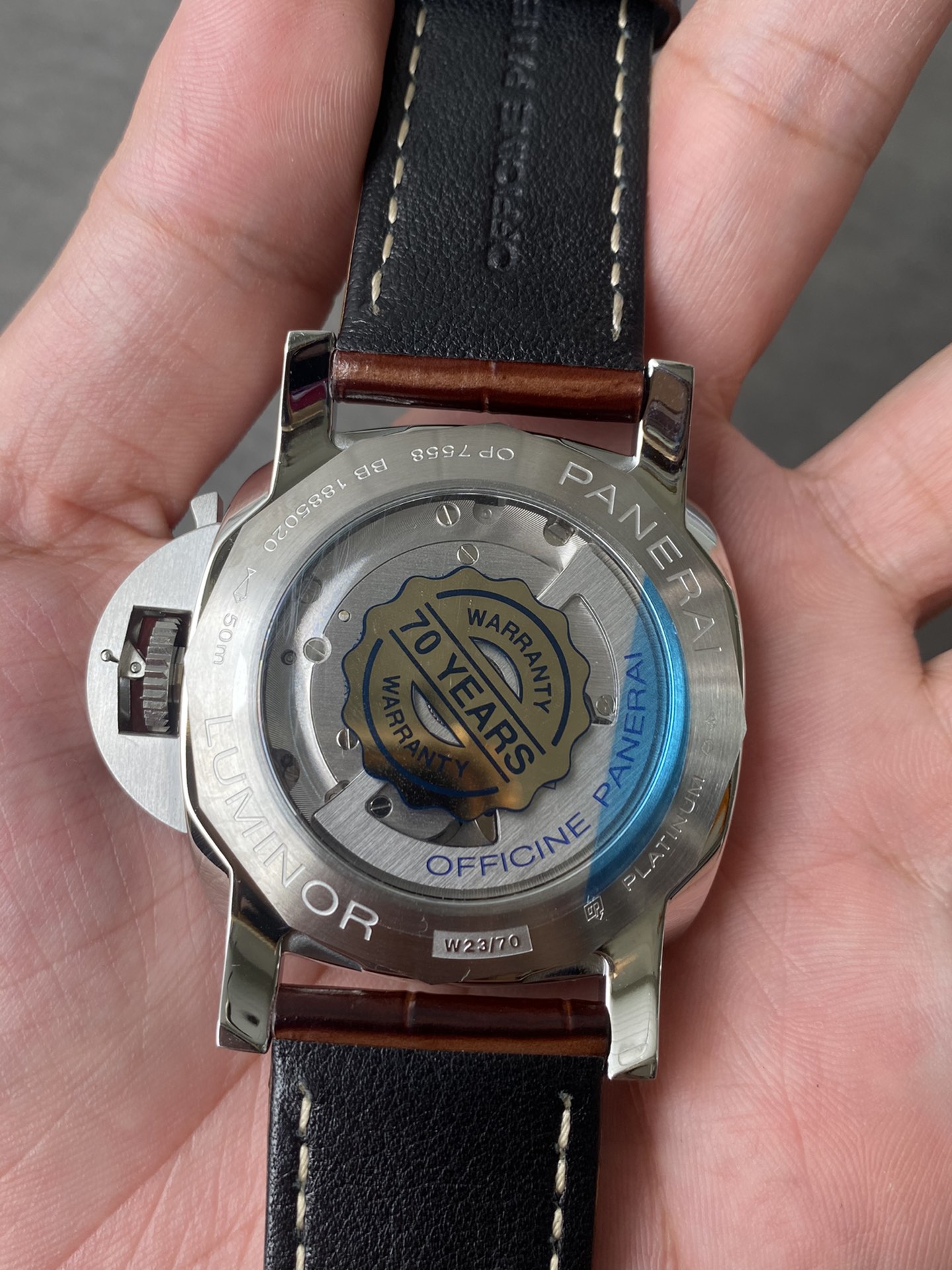 Super Clone 1:1 Panerai Luminor Marina PAM01116 – Green Dial / Polished Steel / Blue Hands / Brown Crocodile Leather Strap / 44mm