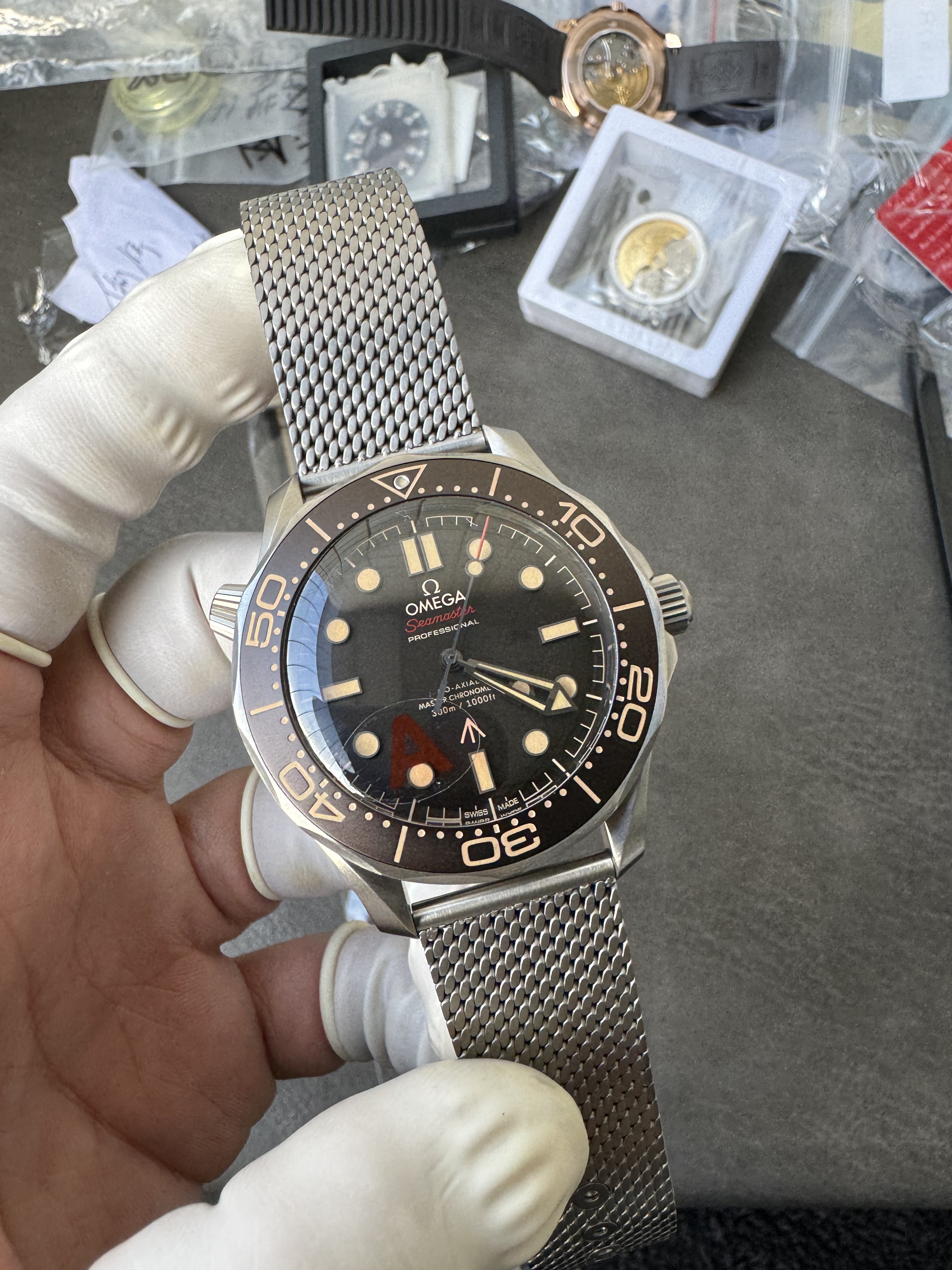 Super Clone Omega 1：1 Seamaster 300M “No Time To Die” V4 Edition — Titanium Case & Milanese Mesh, VS8800 Integrated Movement