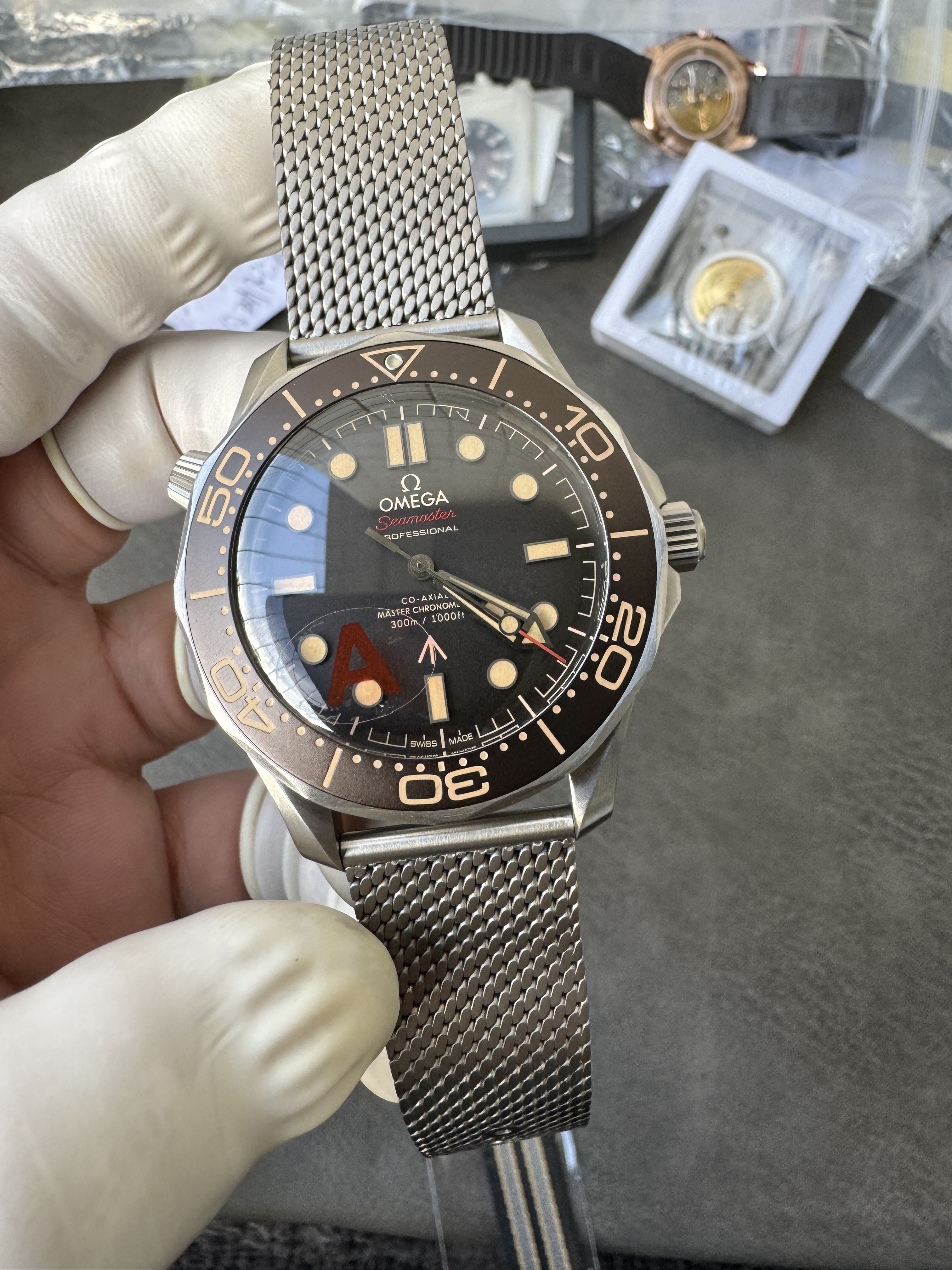 Super Clone Omega 1：1 Seamaster 300M “No Time To Die” V4 Edition — Titanium Case & Milanese Mesh, VS8800 Integrated Movement