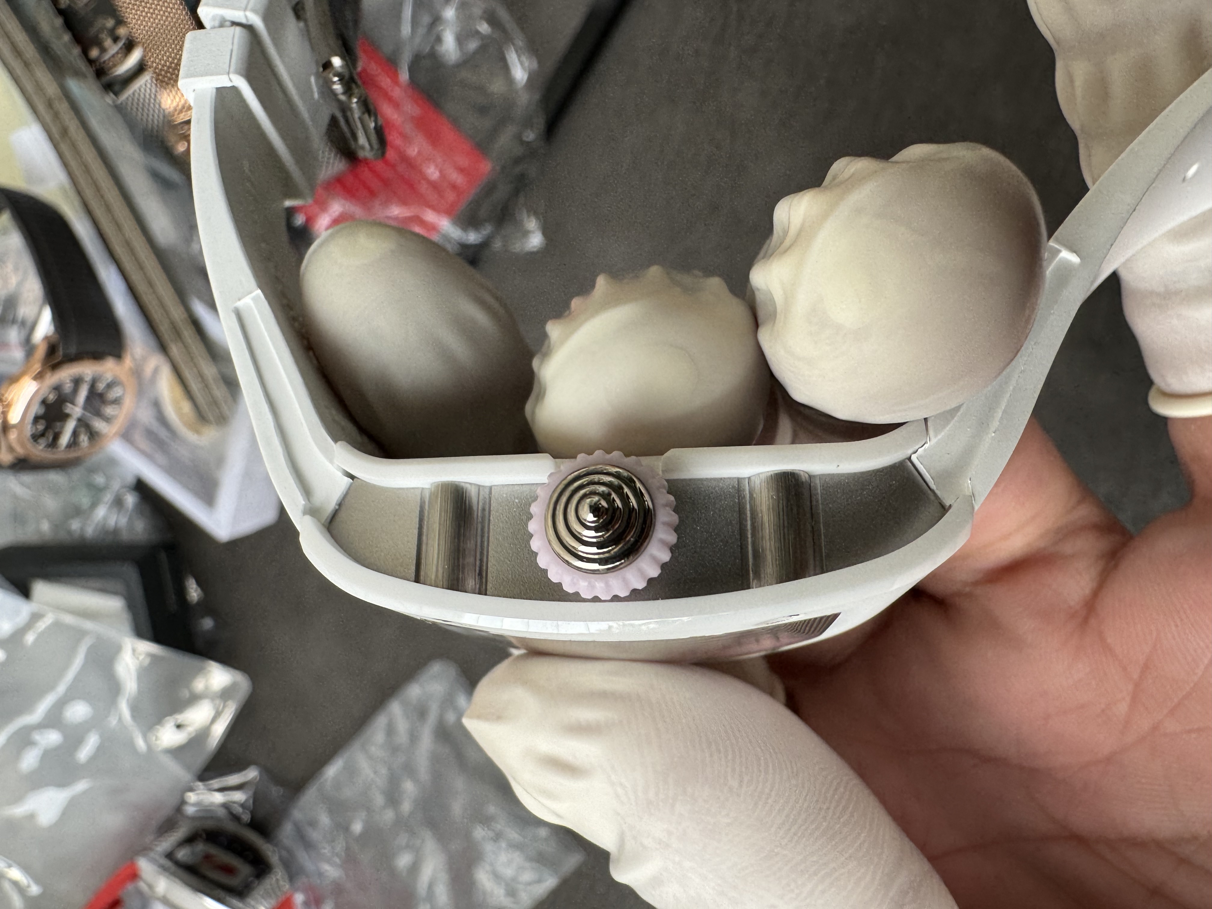 Super Clone Richard Mille RM 07-01 Ladies Watch White Ceramic Case with Pink Inner Ring & Full Diamond Bridge