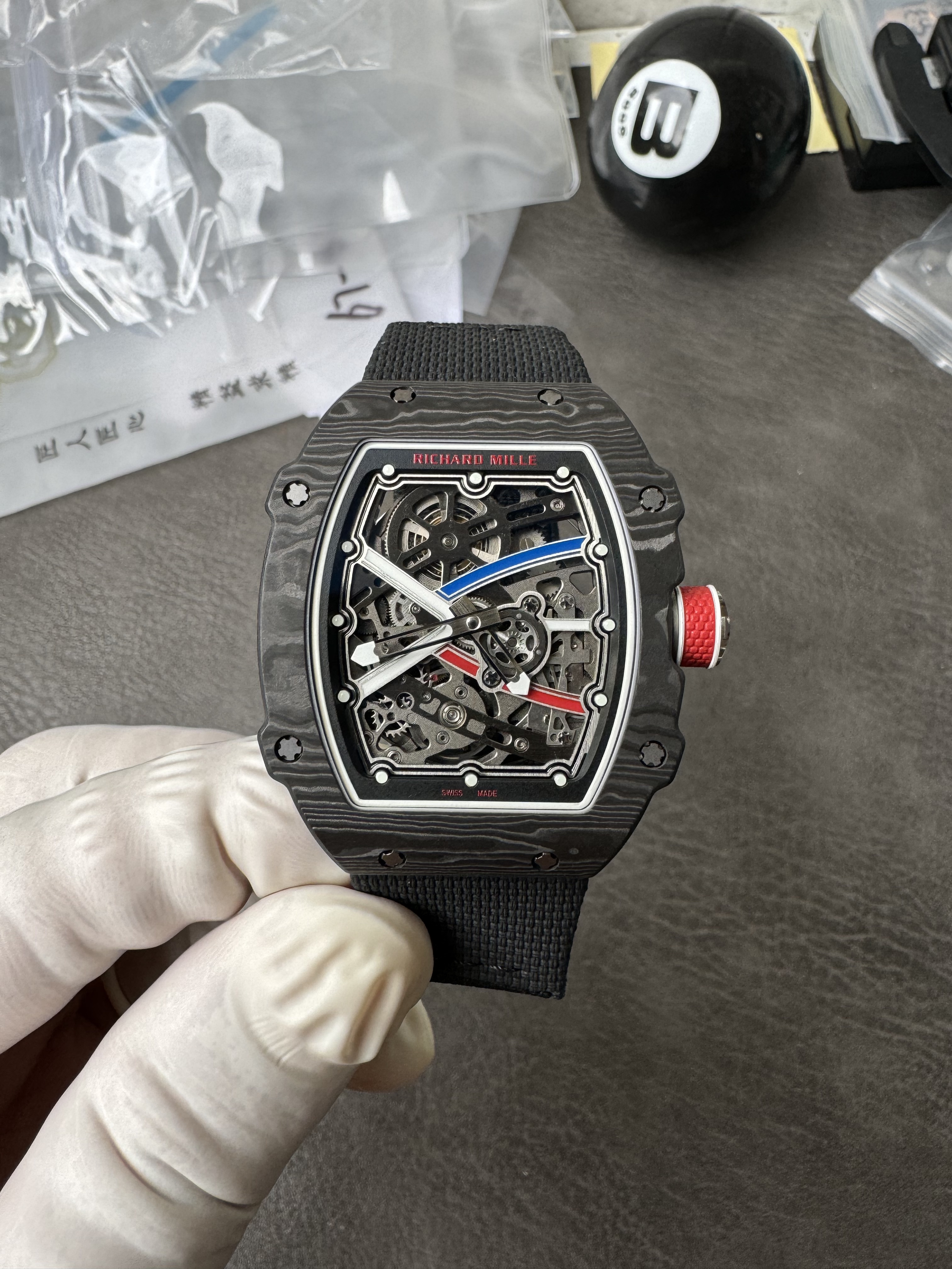 Super Clone Richard Mille RM 67-02 France Edition Ultra-Thin Carbon Skeleton Watch