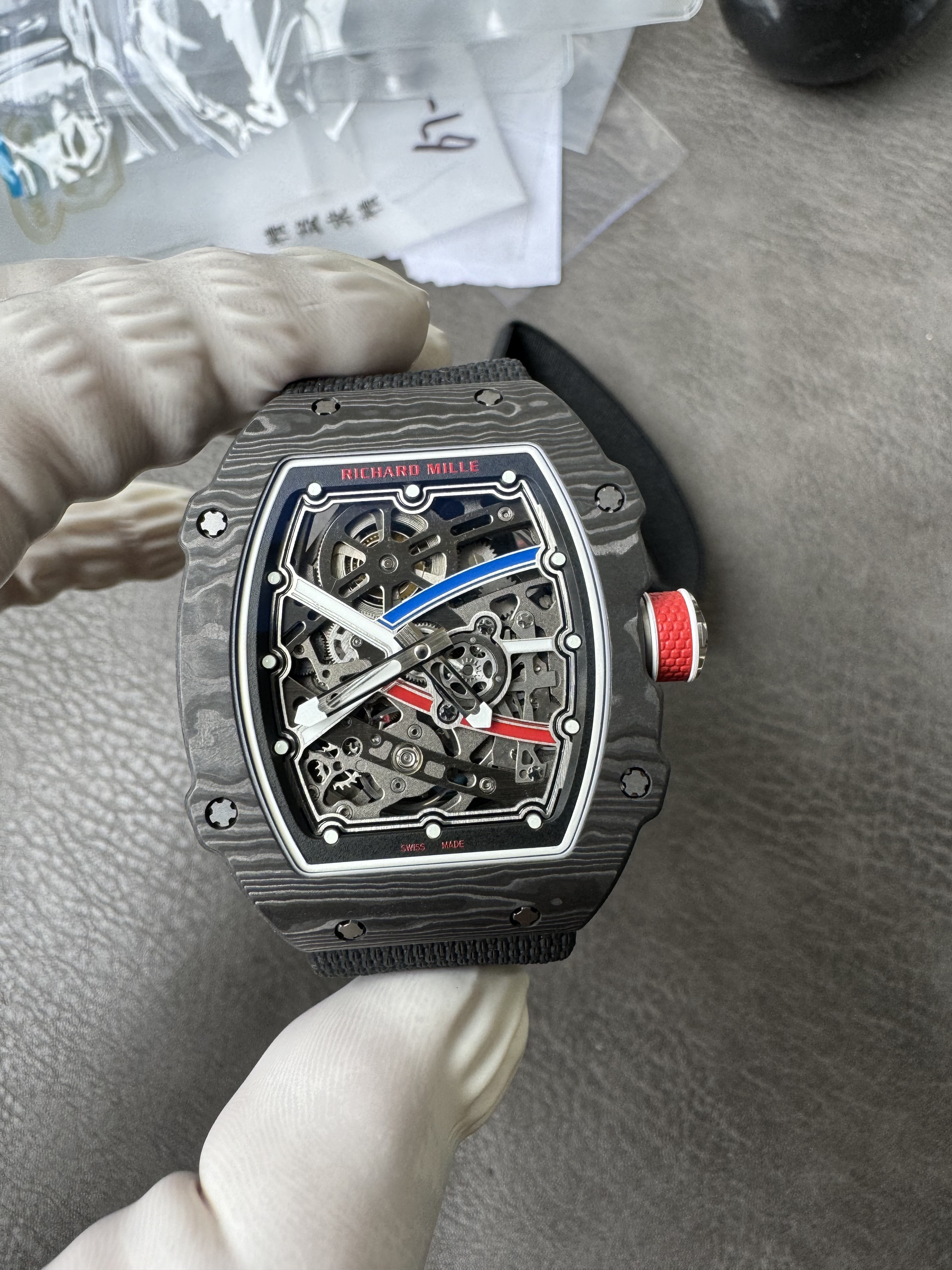 Super Clone Richard Mille RM 67-02 France Edition Ultra-Thin Carbon Skeleton Watch