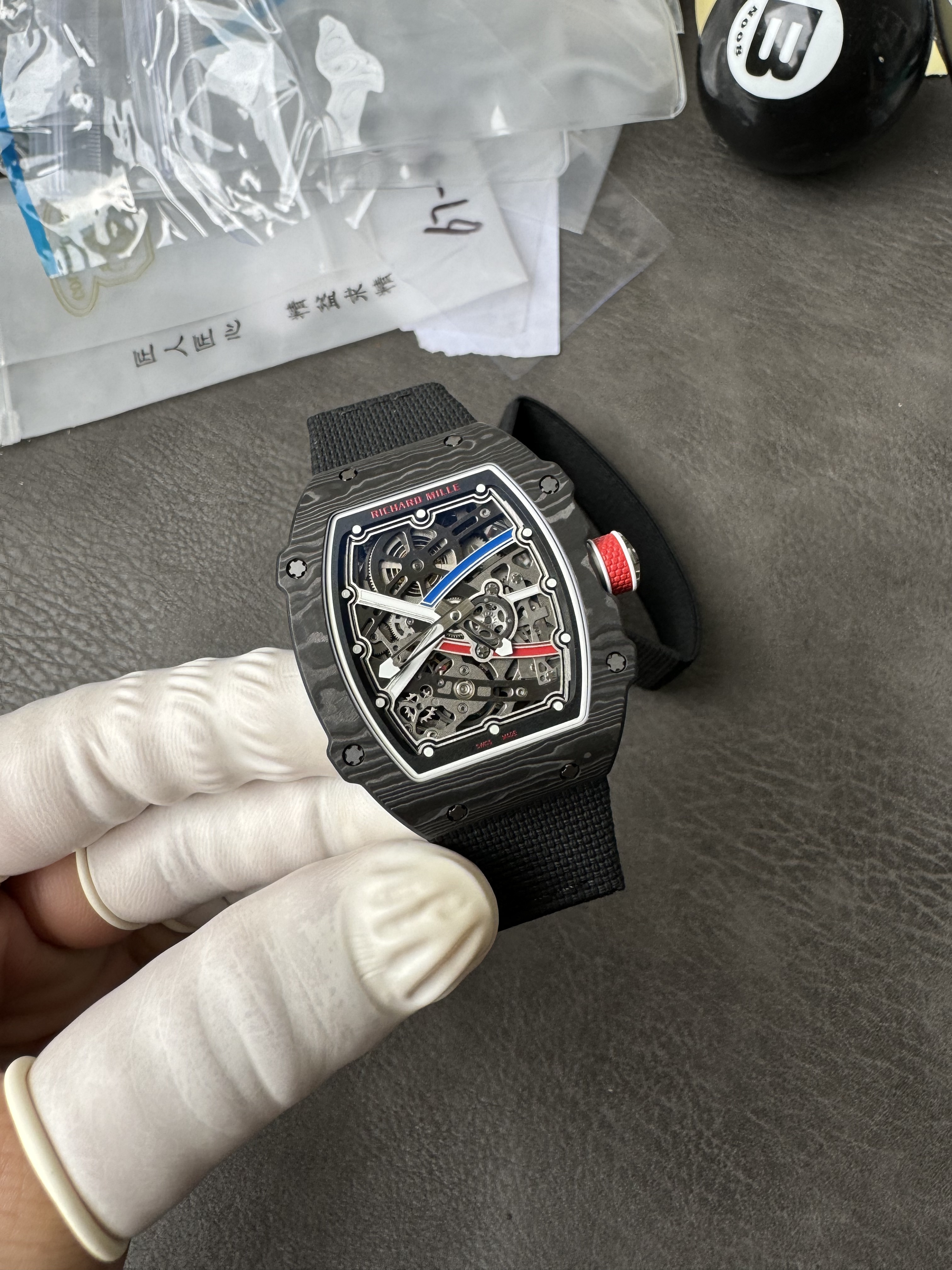 Super Clone Richard Mille RM 67-02 France Edition Ultra-Thin Carbon Skeleton Watch
