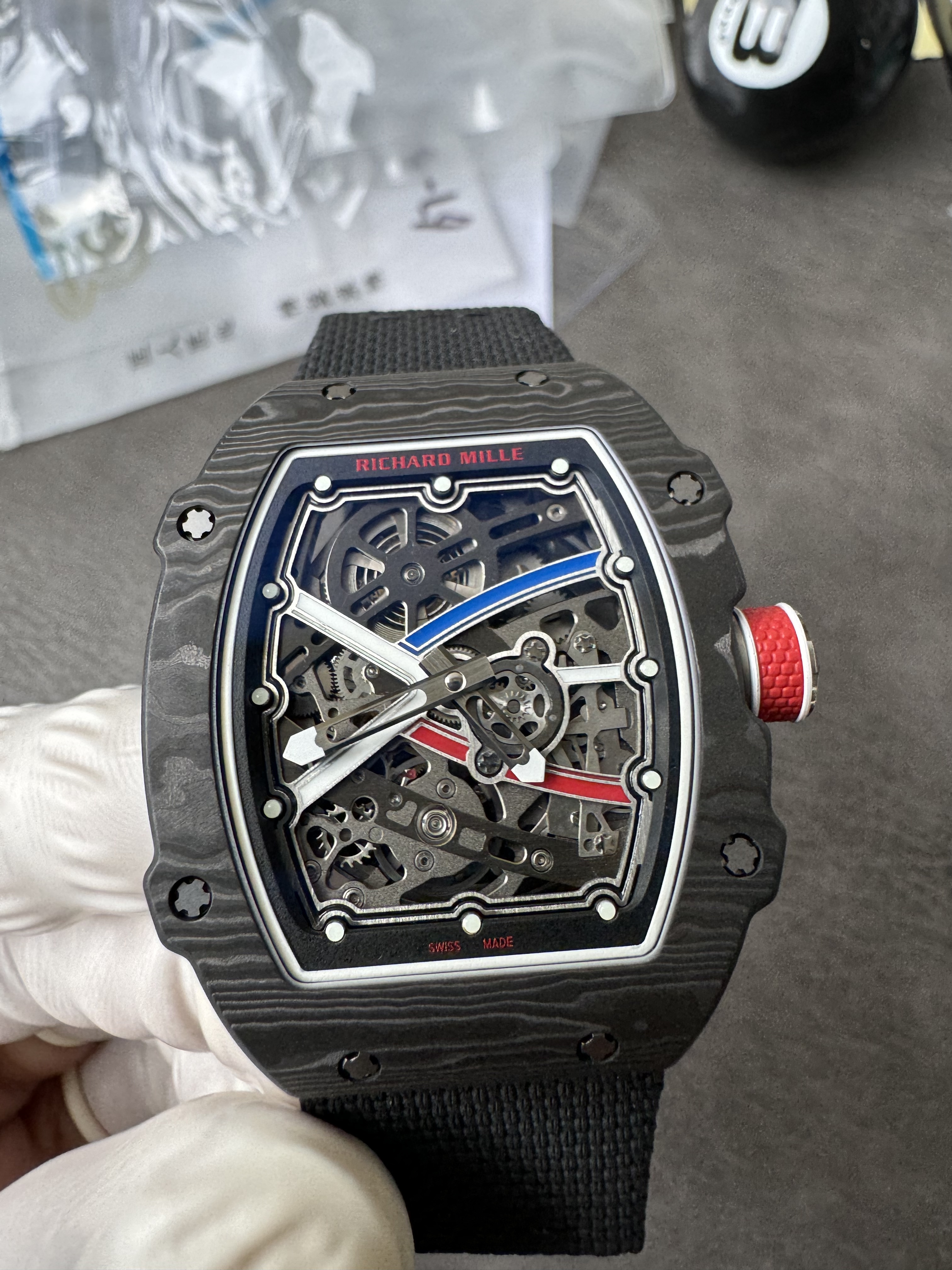 Super Clone Richard Mille RM 67-02 France Edition Ultra-Thin Carbon Skeleton Watch