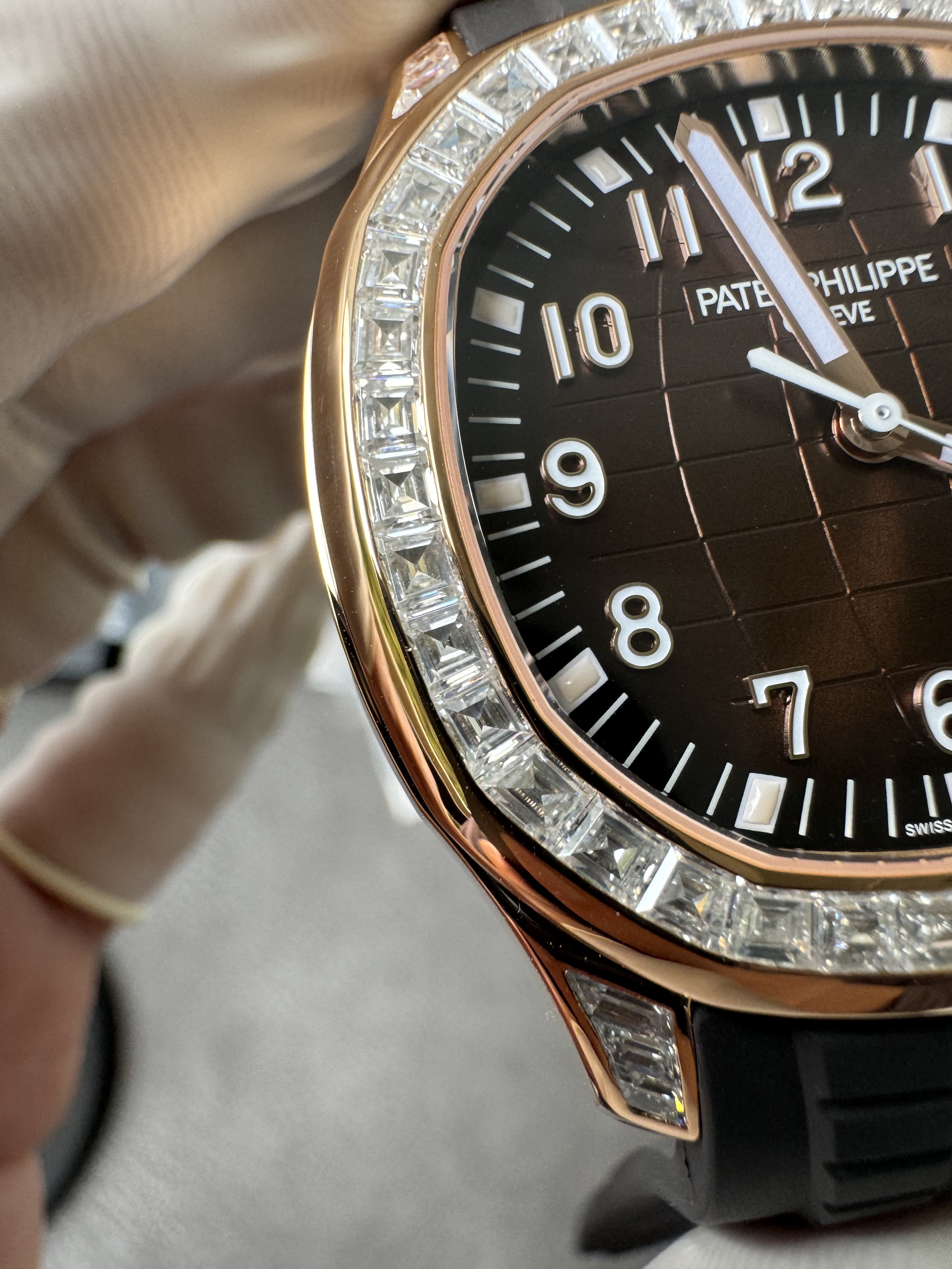 Super Clone 1:1 Patek Philippe Aquanaut 5167R “Grenade” Rose Gold with Full Diamond Bezel & Rubber Strap