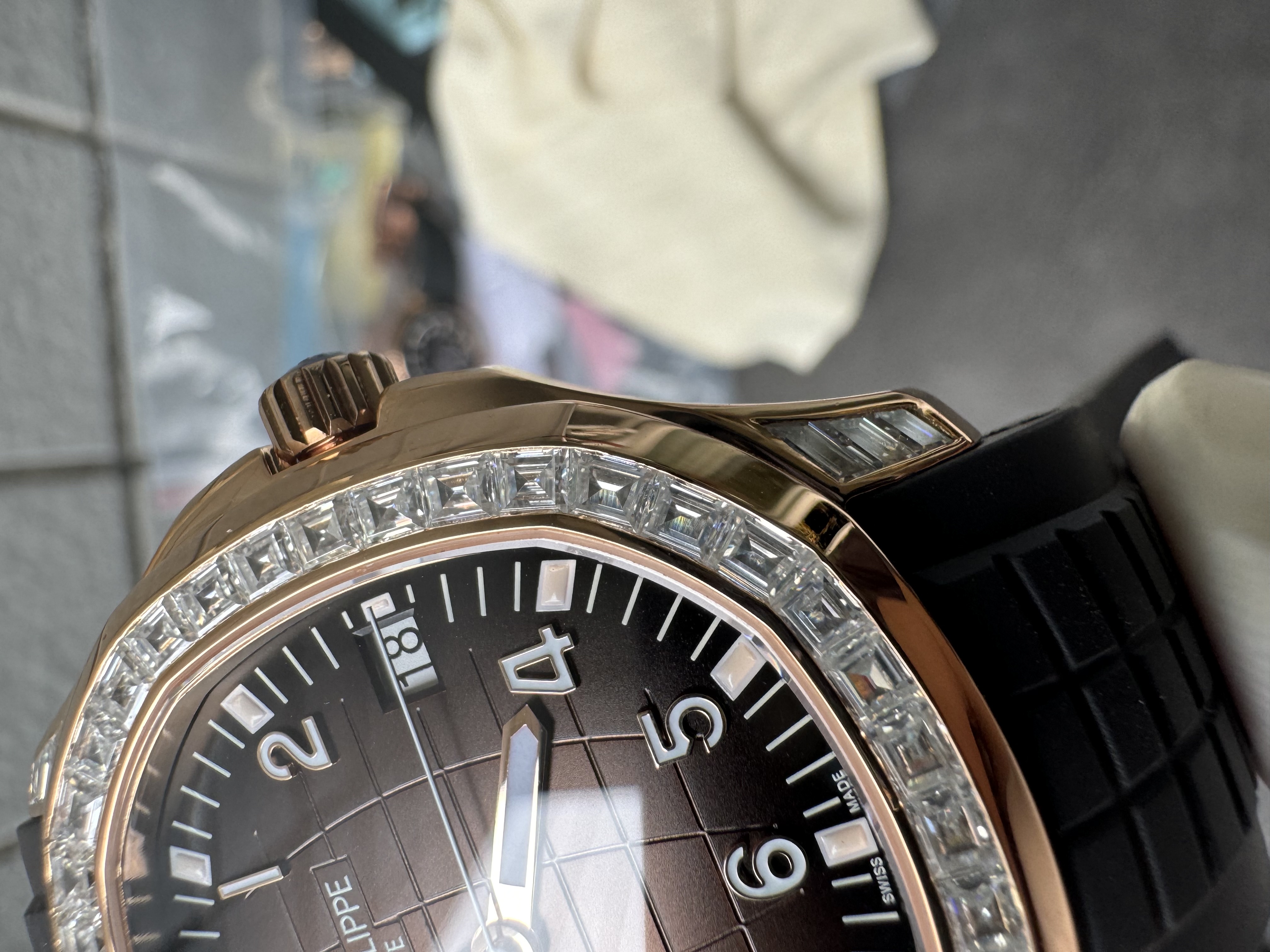 Super Clone 1:1 Patek Philippe Aquanaut 5167R “Grenade” Rose Gold with Full Diamond Bezel & Rubber Strap