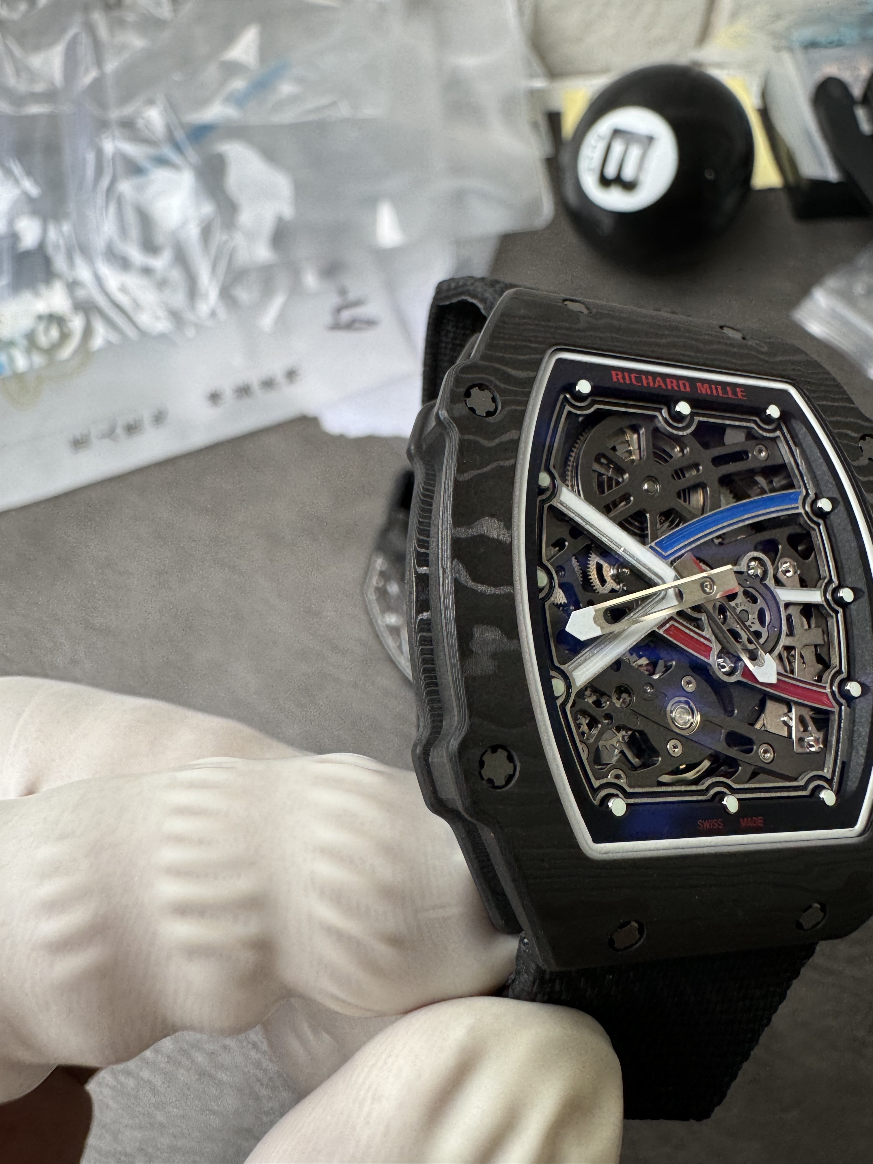 Super Clone Richard Mille RM 67-02 France Edition Ultra-Thin Carbon Skeleton Watch