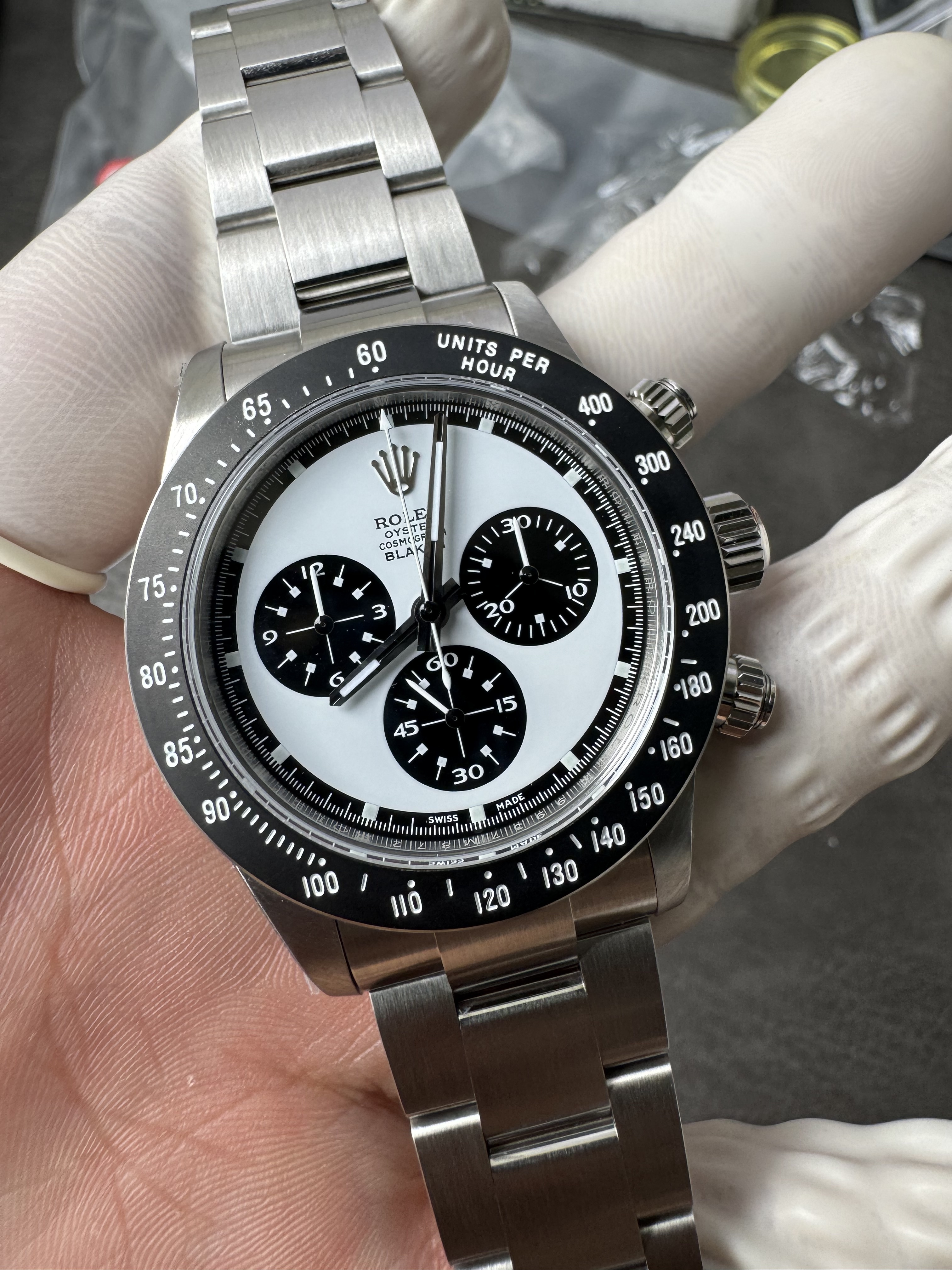 Super Clone 1:1 Rolex Daytona Blaken Paul Newman Panda Dial – Full Brushed Oyster Bracelet with Ceramic Bezel