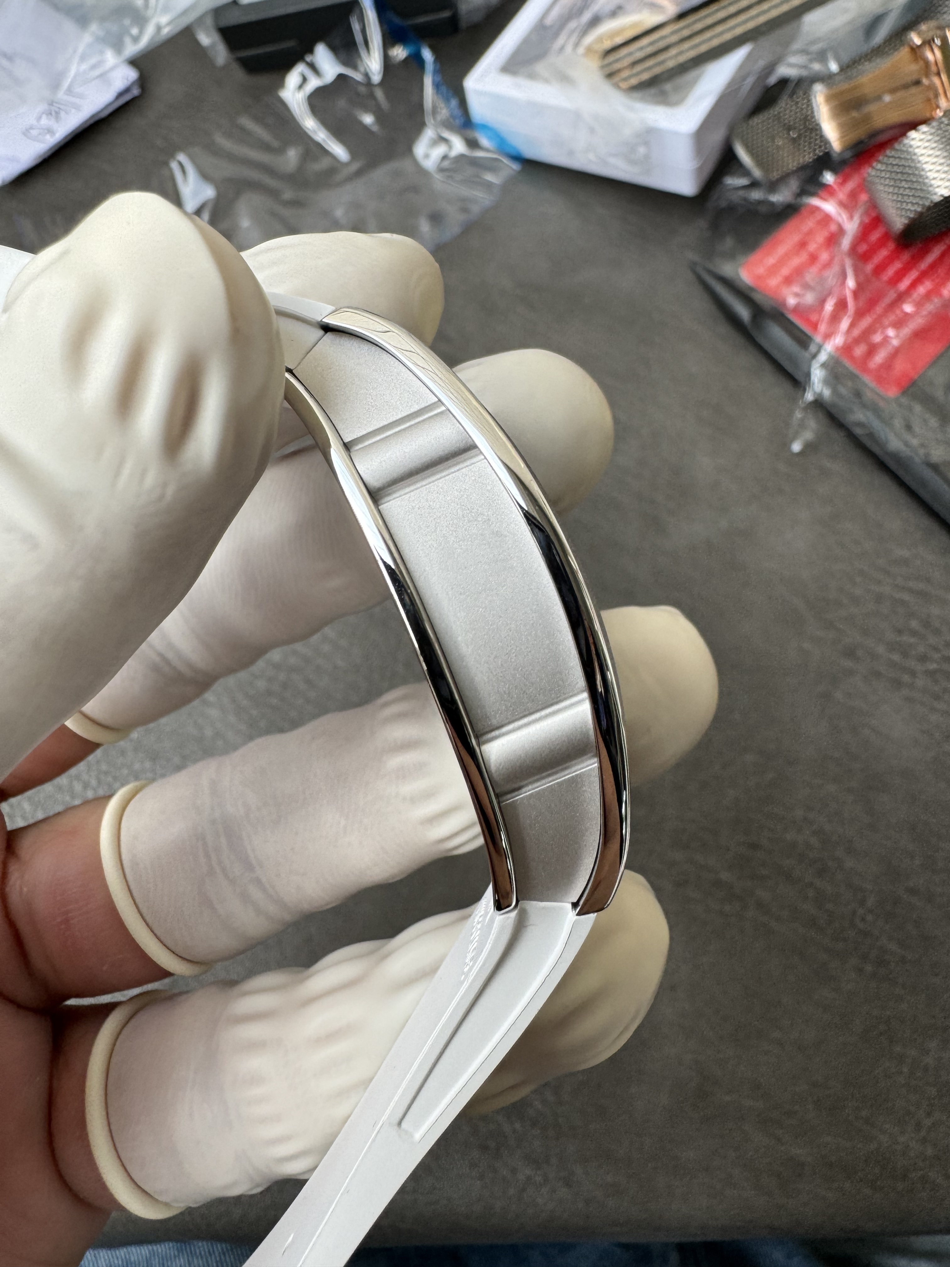 Super Clone Richard Mille RM 07-01 White Full Diamond Ladies Watch with Red Center Inlay & Gem-Set Bridge