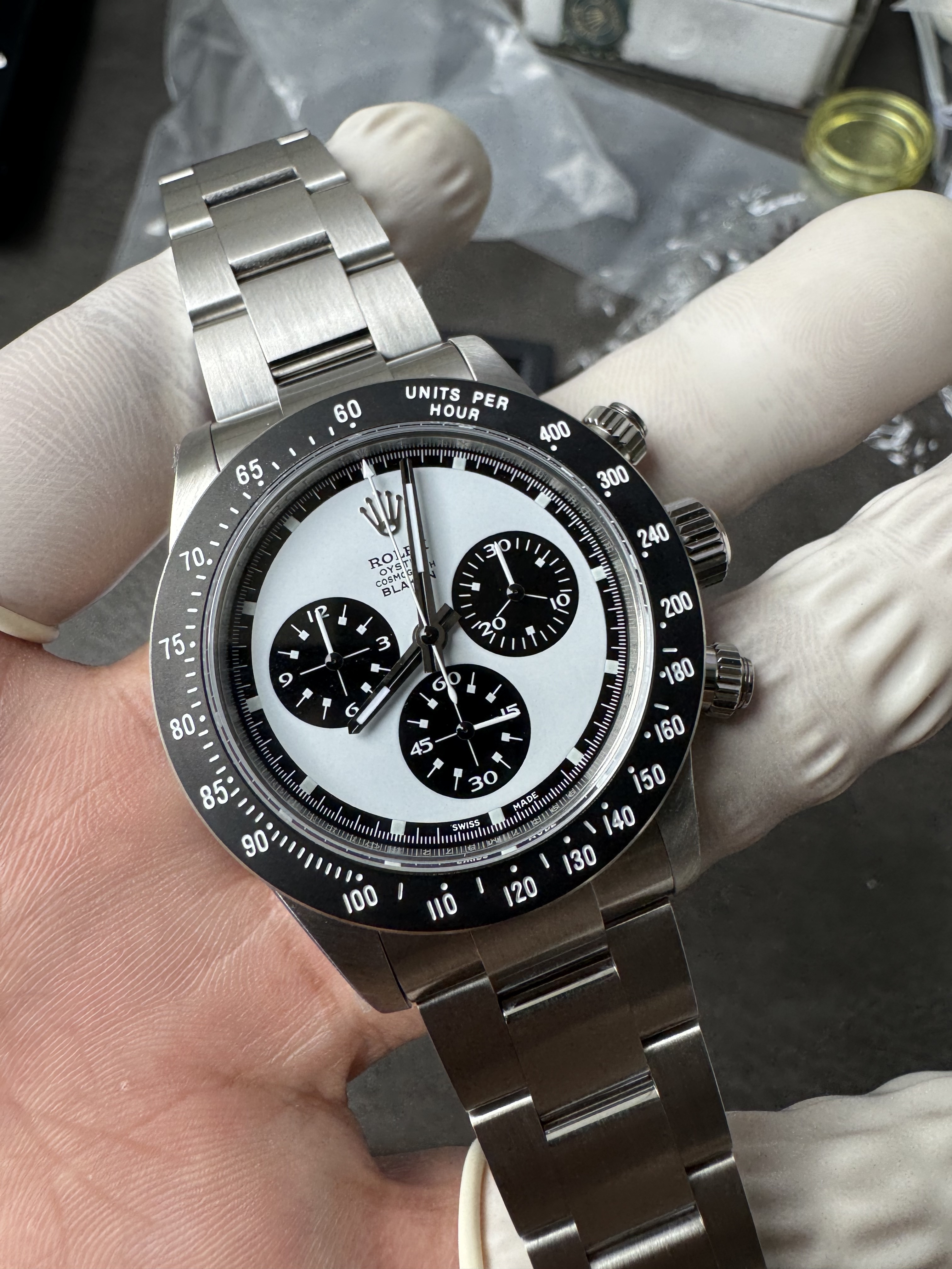 Super Clone 1:1 Rolex Daytona Blaken Paul Newman Panda Dial – Full Brushed Oyster Bracelet with Ceramic Bezel