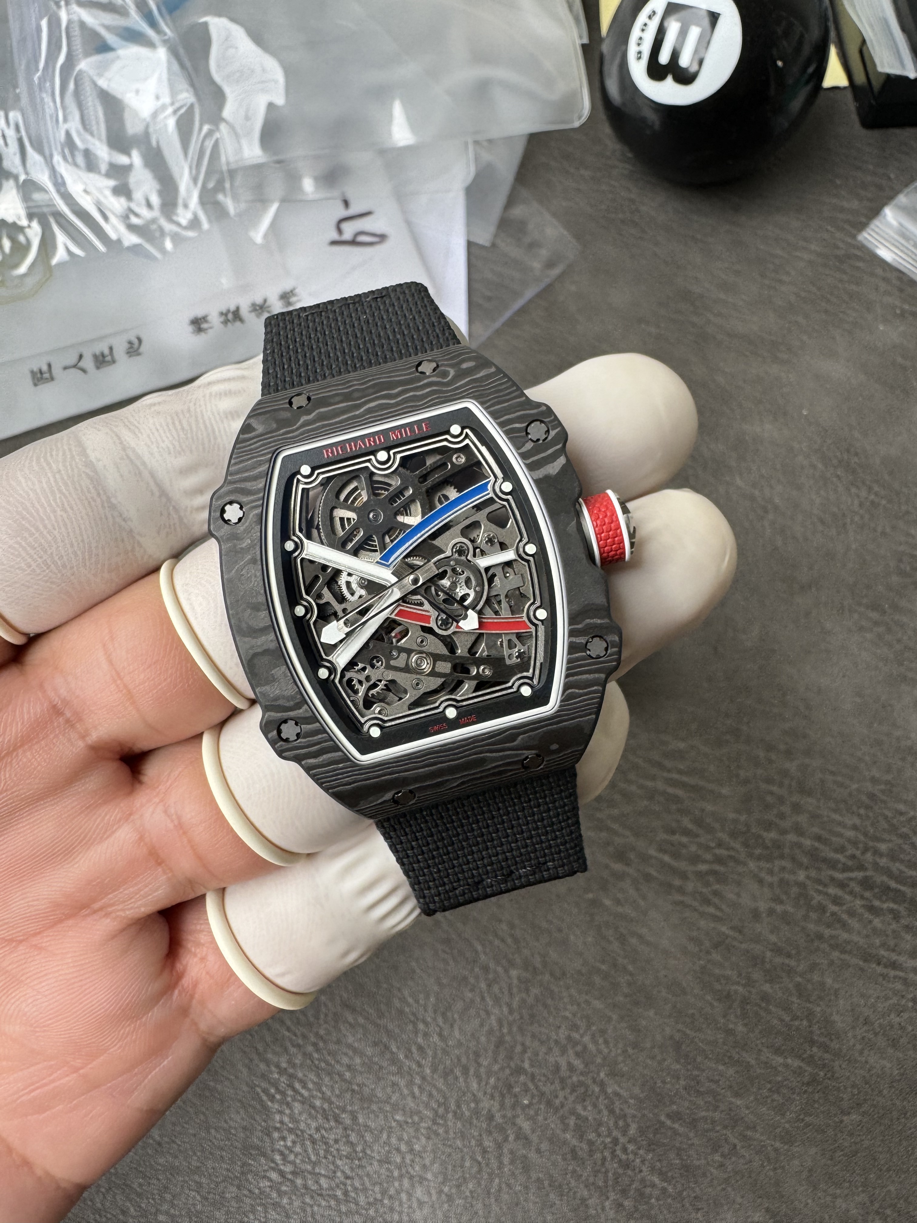 Super Clone Richard Mille RM 67-02 France Edition Ultra-Thin Carbon Skeleton Watch