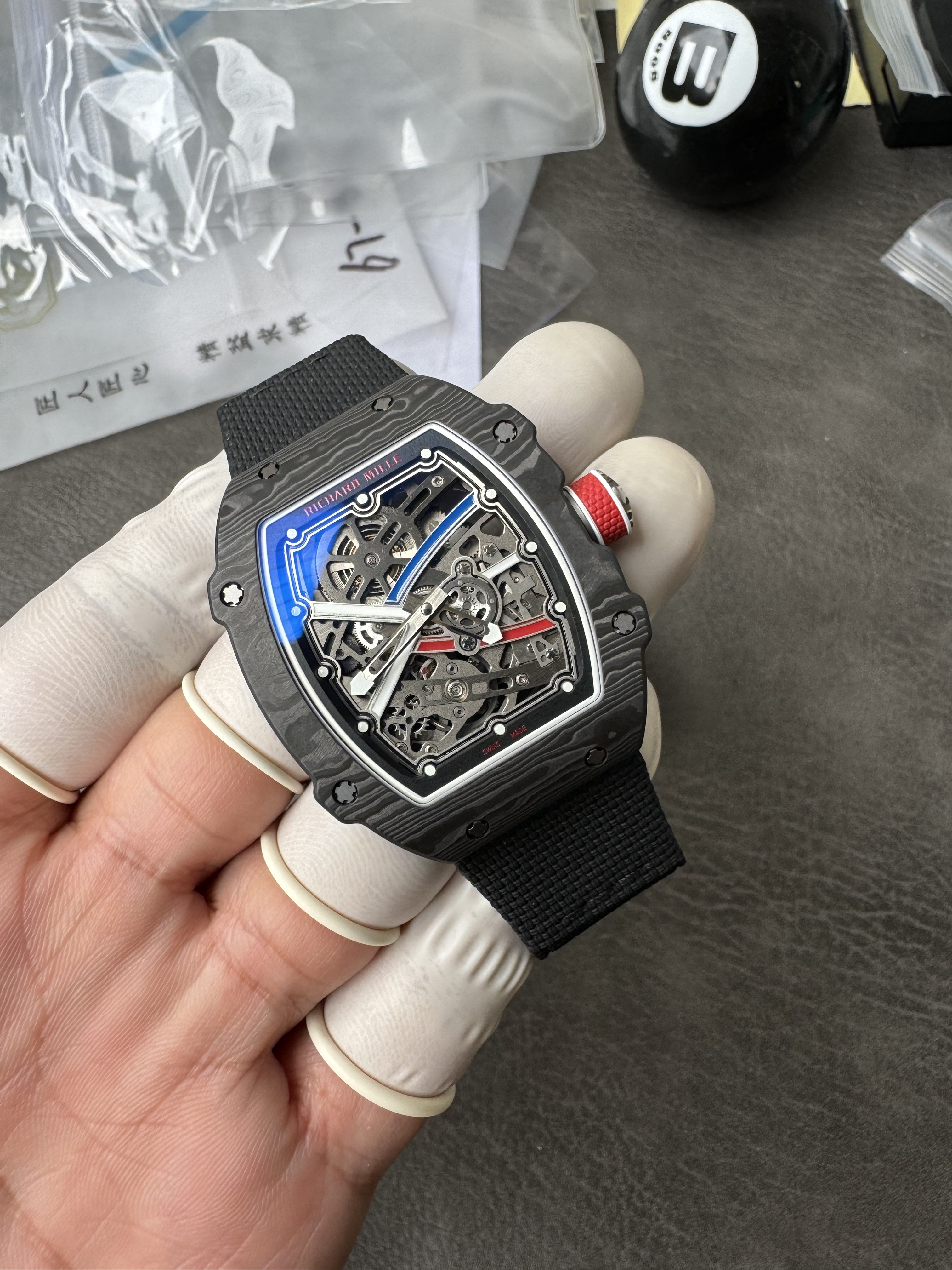 Super Clone Richard Mille RM 67-02 France Edition Ultra-Thin Carbon Skeleton Watch