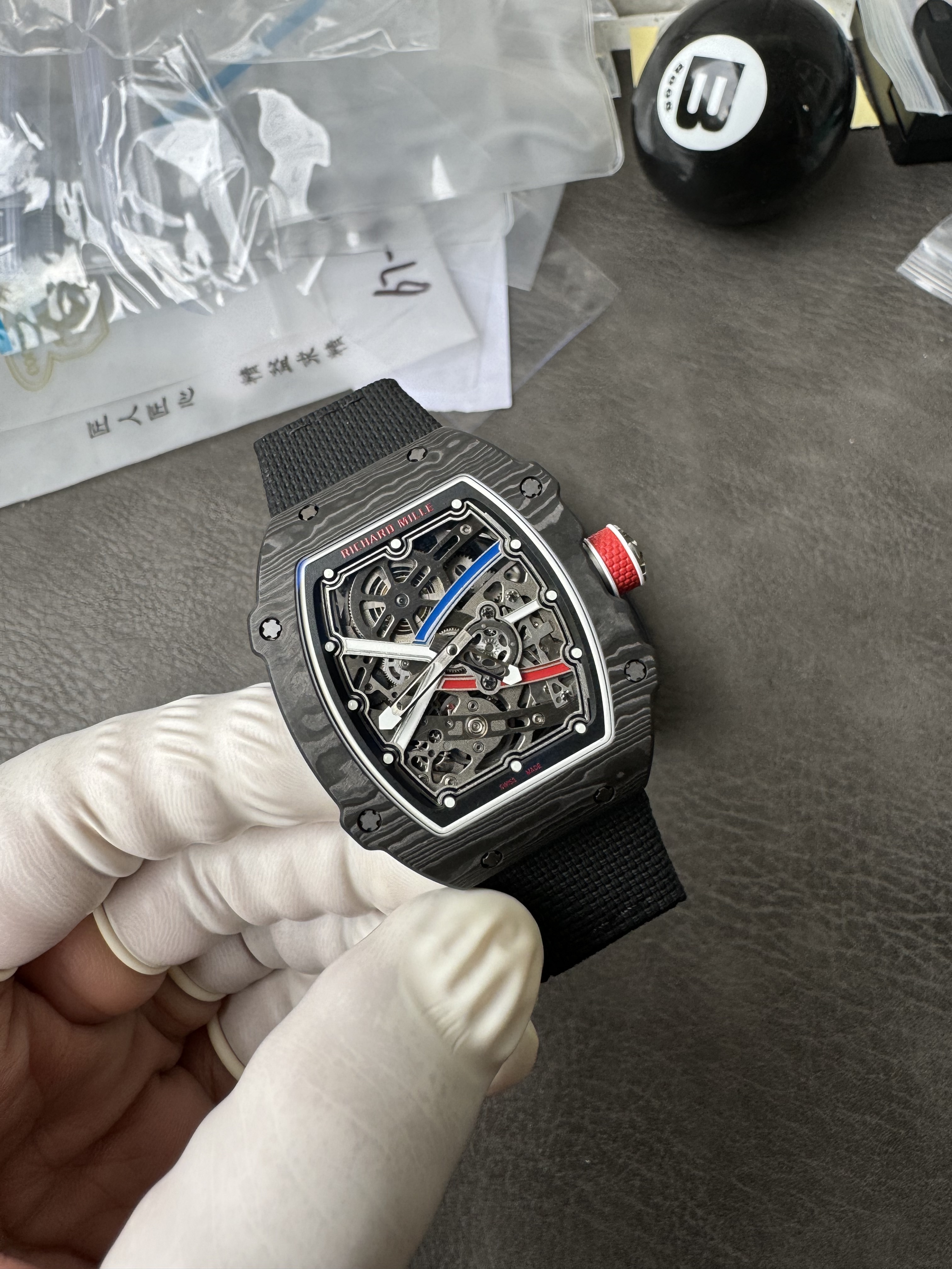 Super Clone Richard Mille RM 67-02 France Edition Ultra-Thin Carbon Skeleton Watch